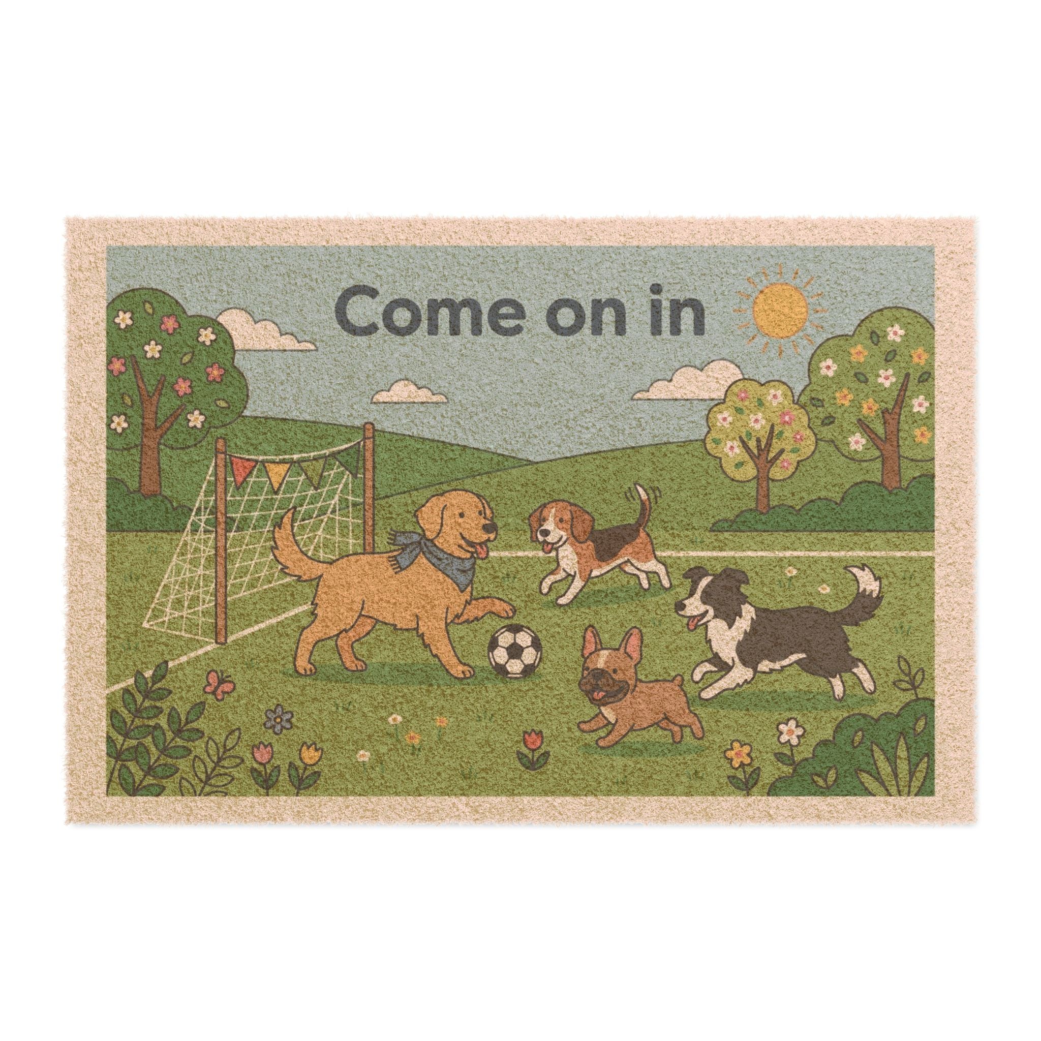 Playful Pups Football Welcome Doormat