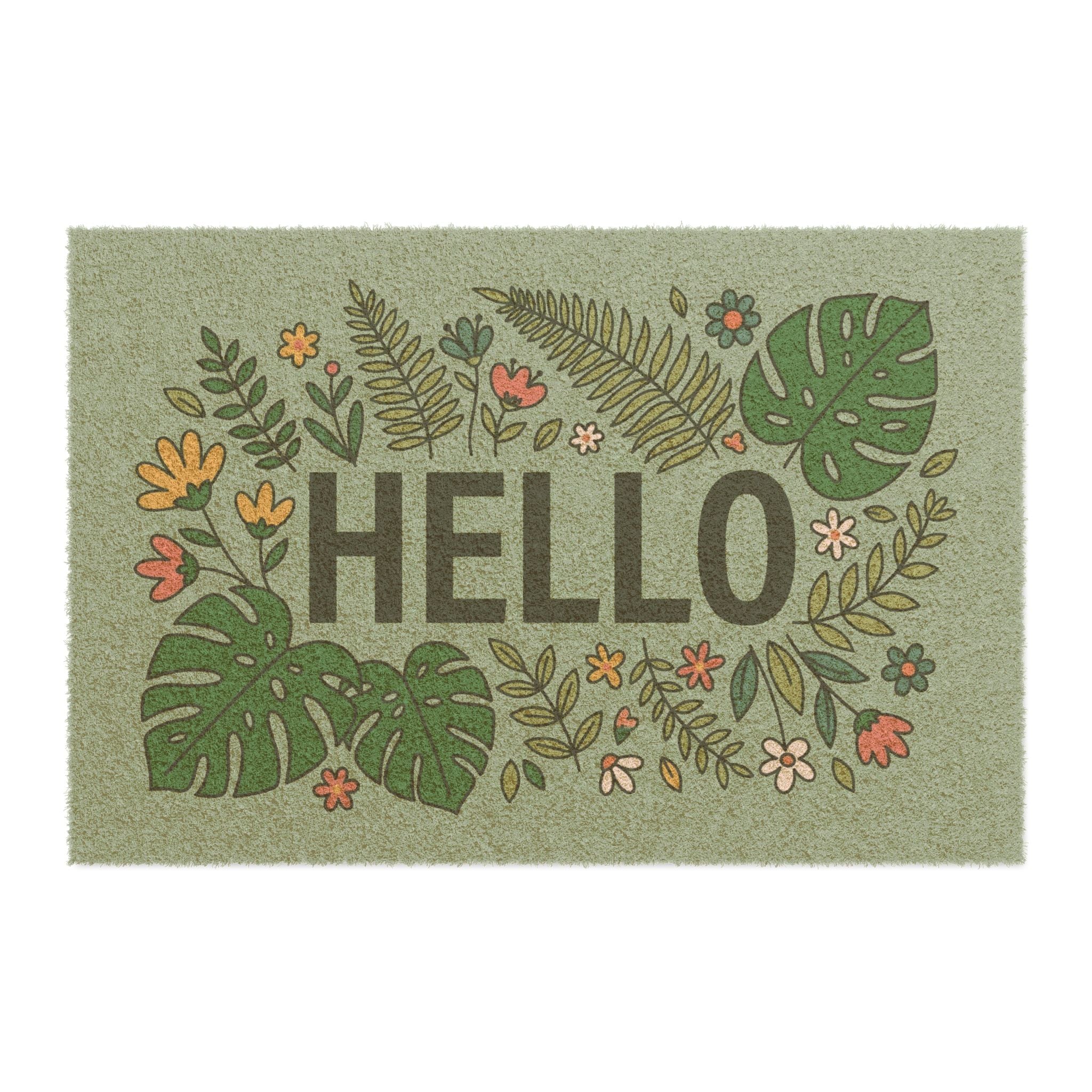 Tropical Monstera Hello Welcome Mat