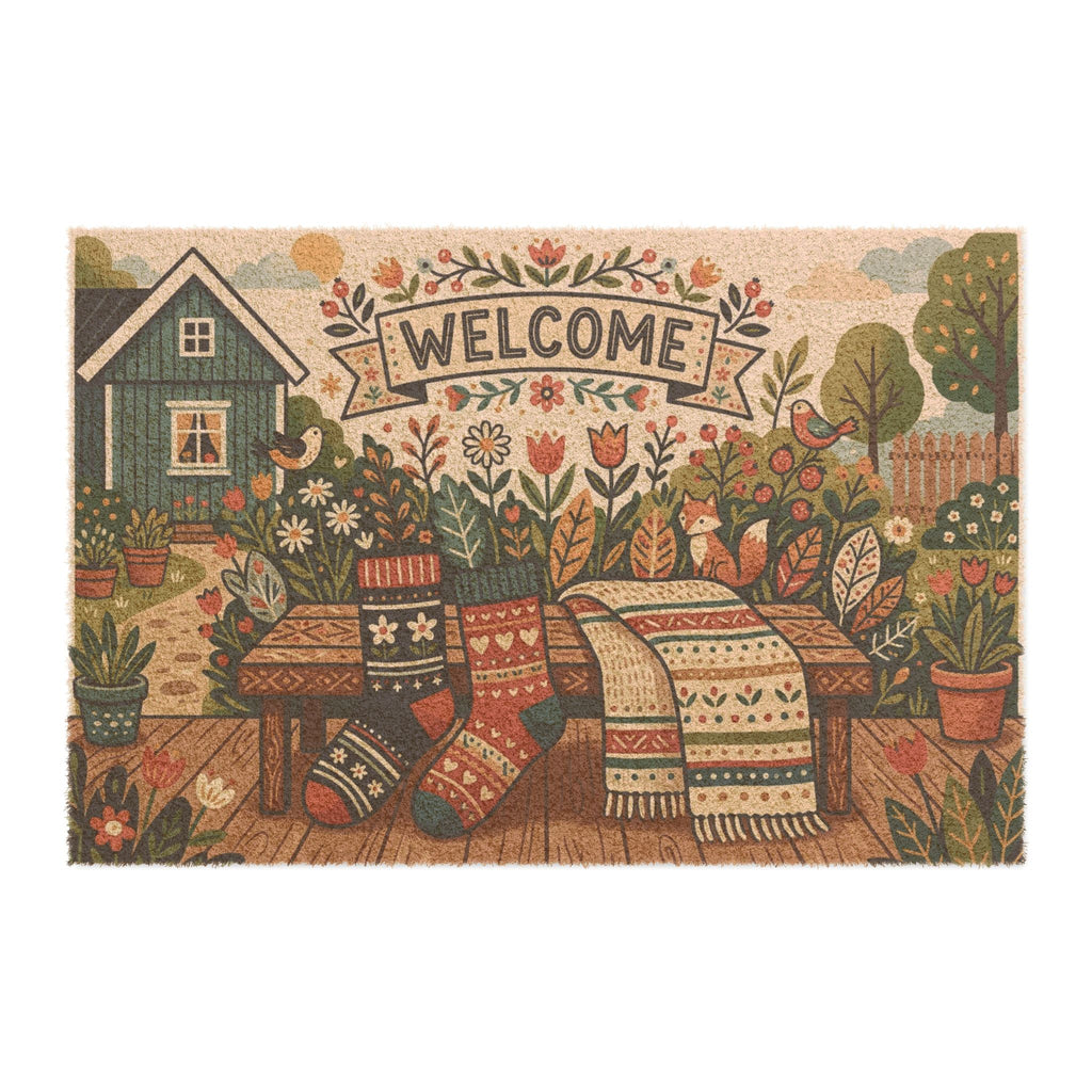 Cozy Nordic Garden Folk Art Welcome Doormat