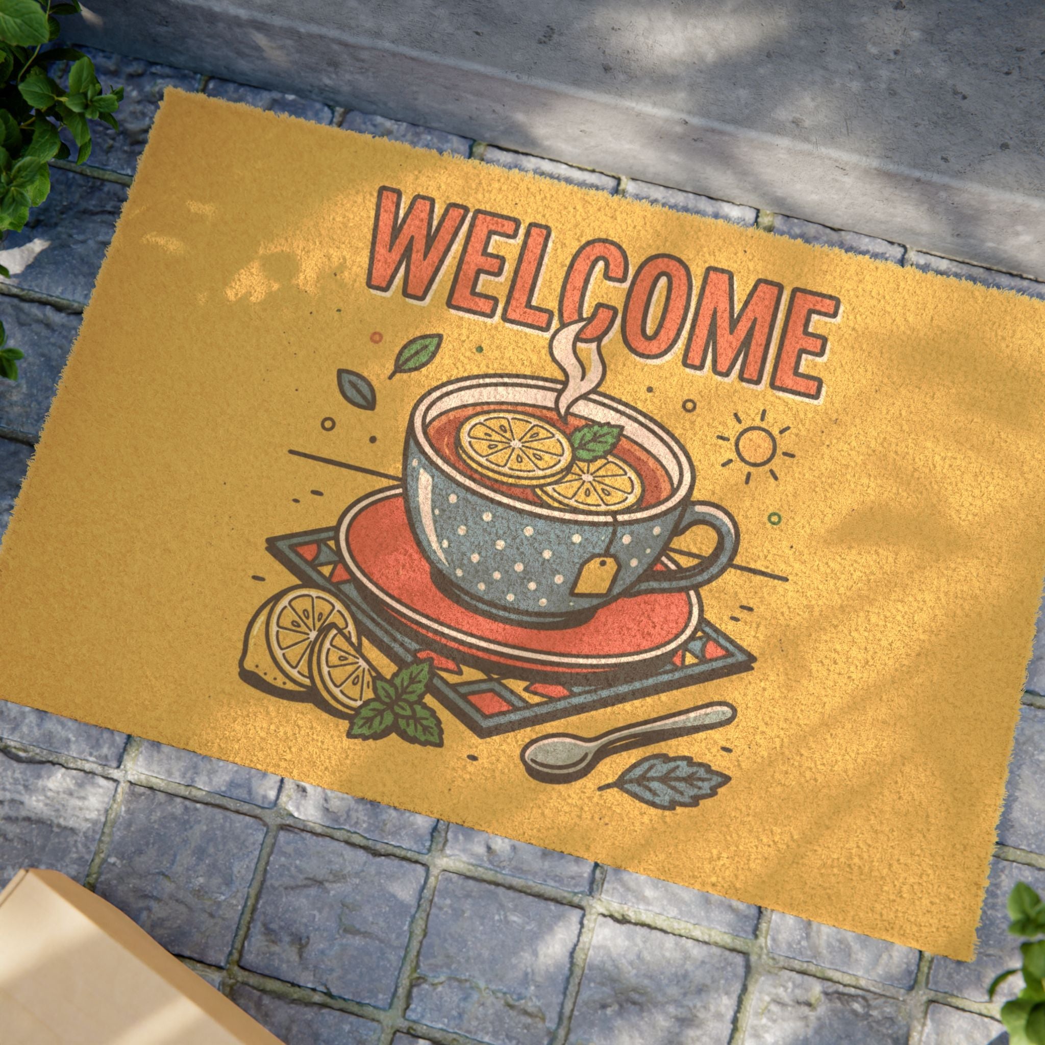 Sunny Pop Art Lemon Tea Welcome Doormat
