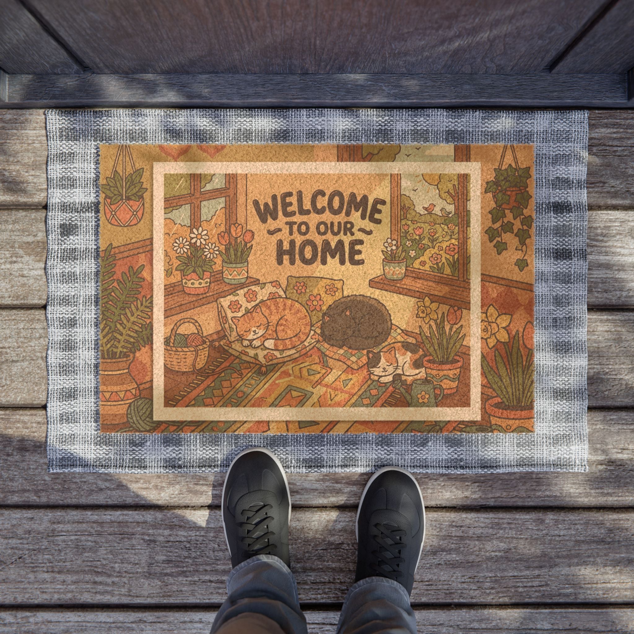 Retro Cozy Sun-Kissed Kitties Welcome Sign