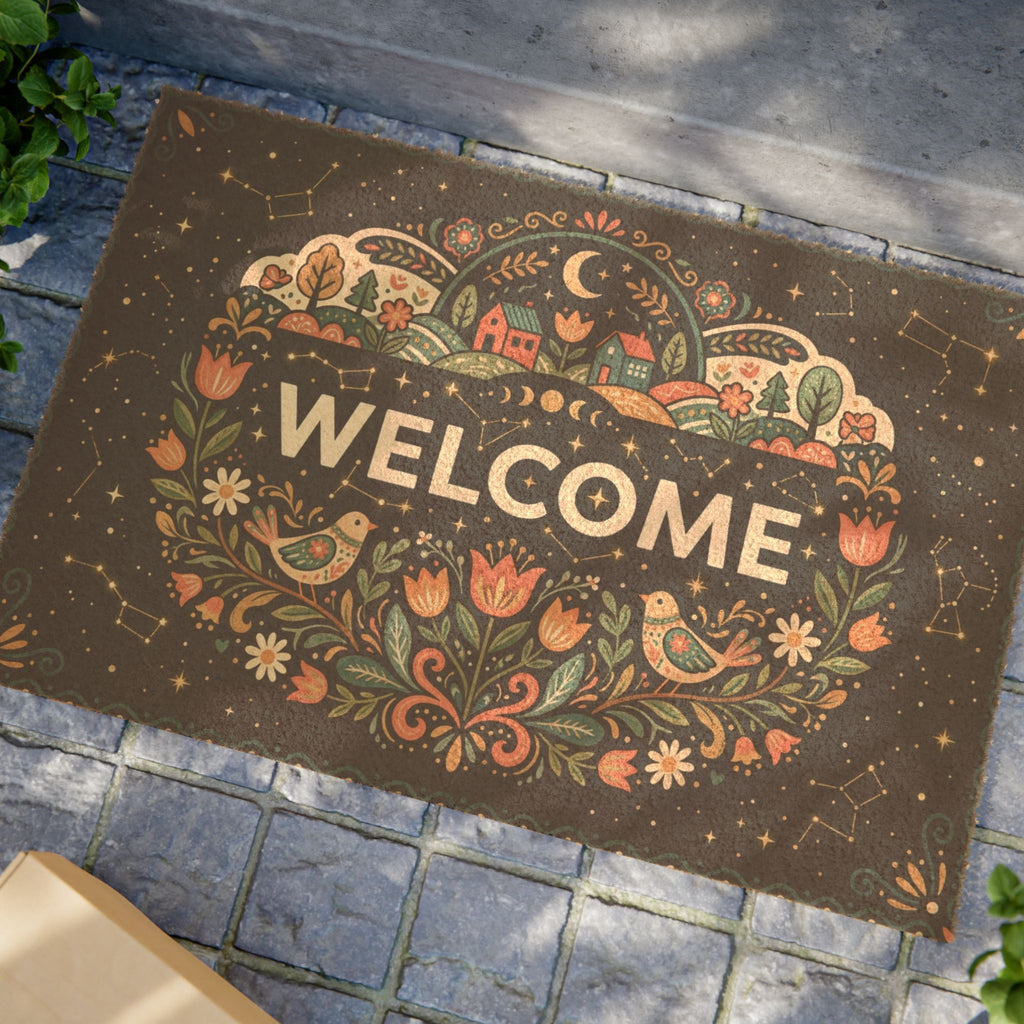 Celestial Folk Art Spring Welcome Mat