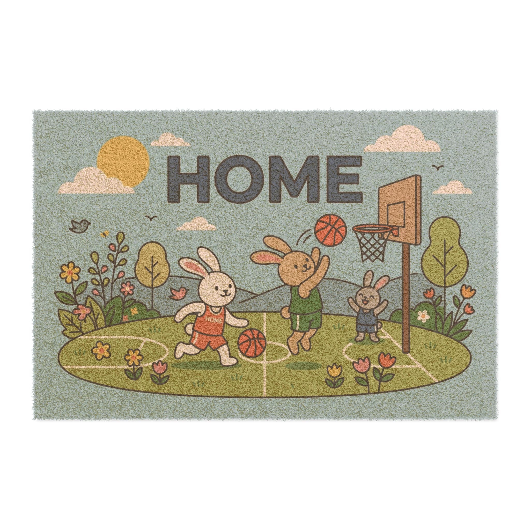 Hoppy Hoops Basketball Bunnies Doormat