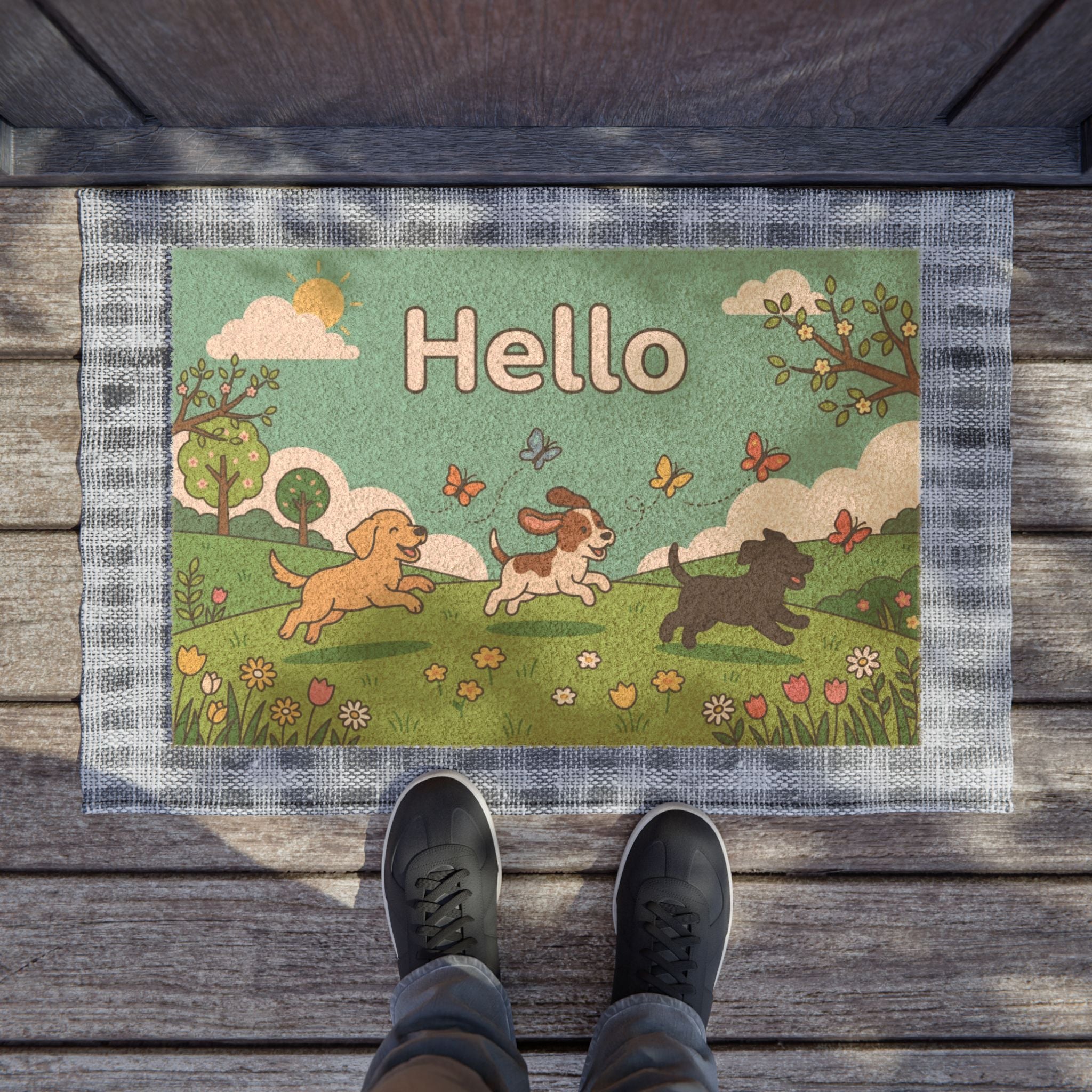 Hello Puppies Spring Welcome Mat