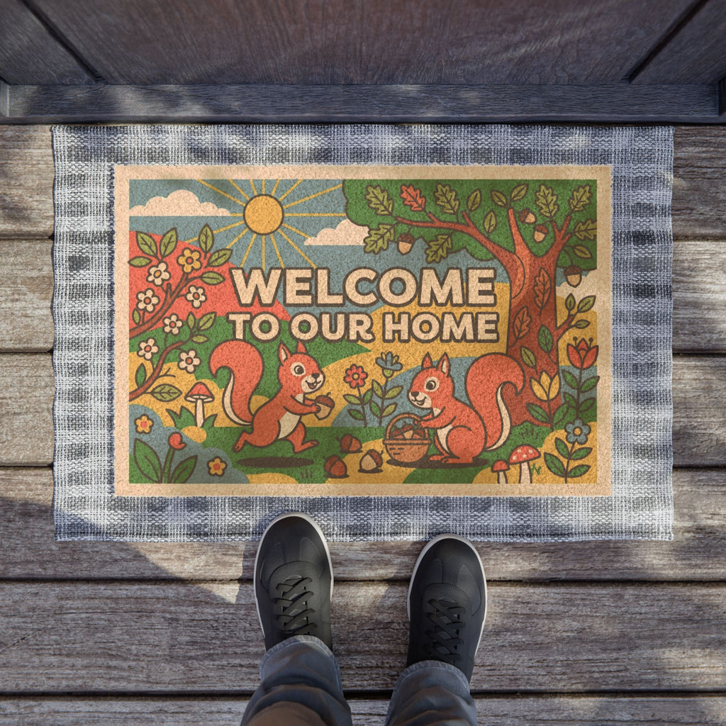 Retro Pop Art Squirrels Welcome Doormat