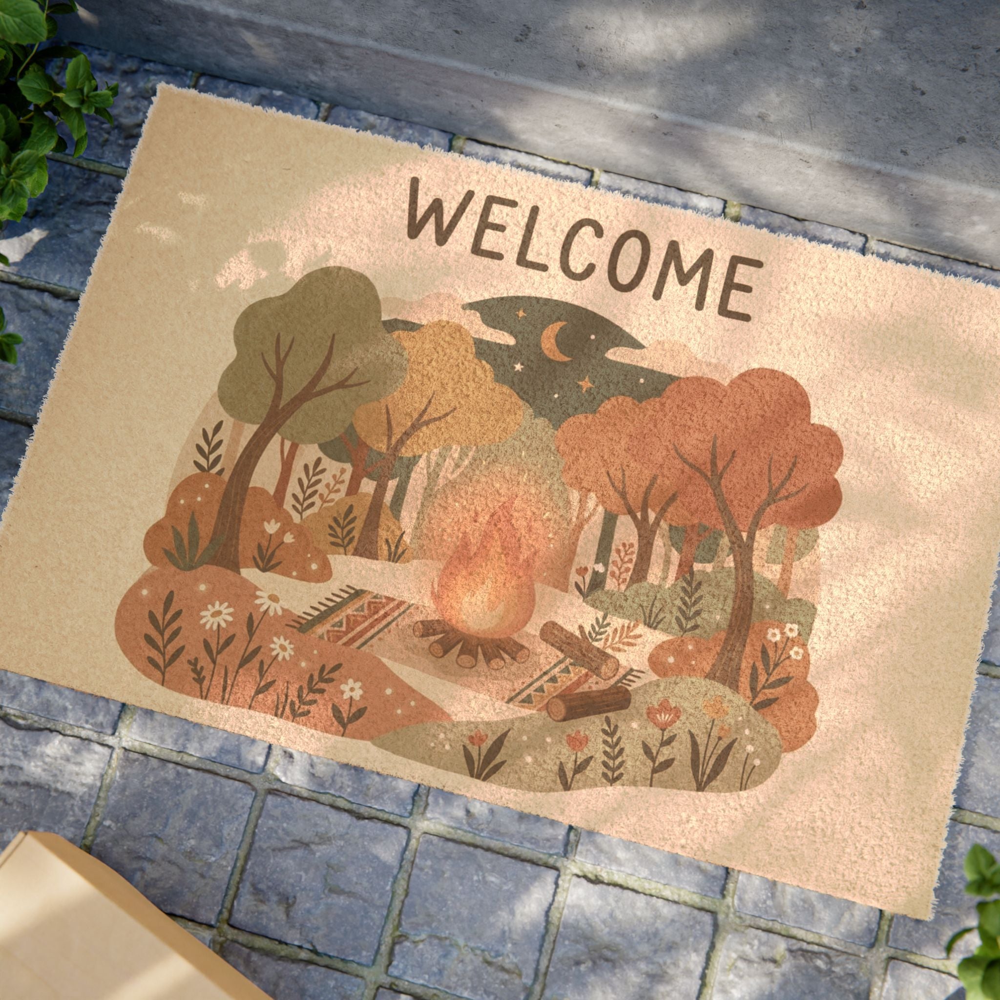 Boho Botanical Cozy Campfire Welcome Doormat