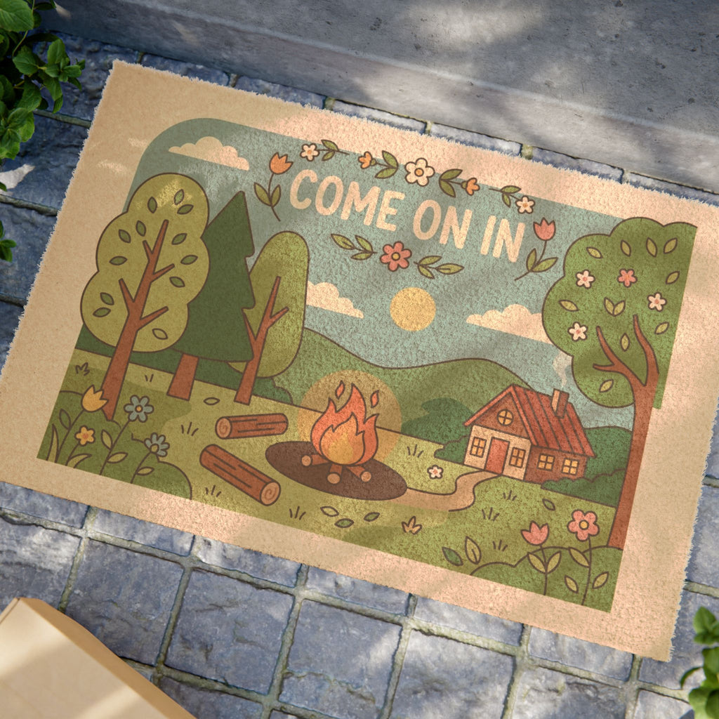 Retro Cozy Spring Cabin Welcome Doormat