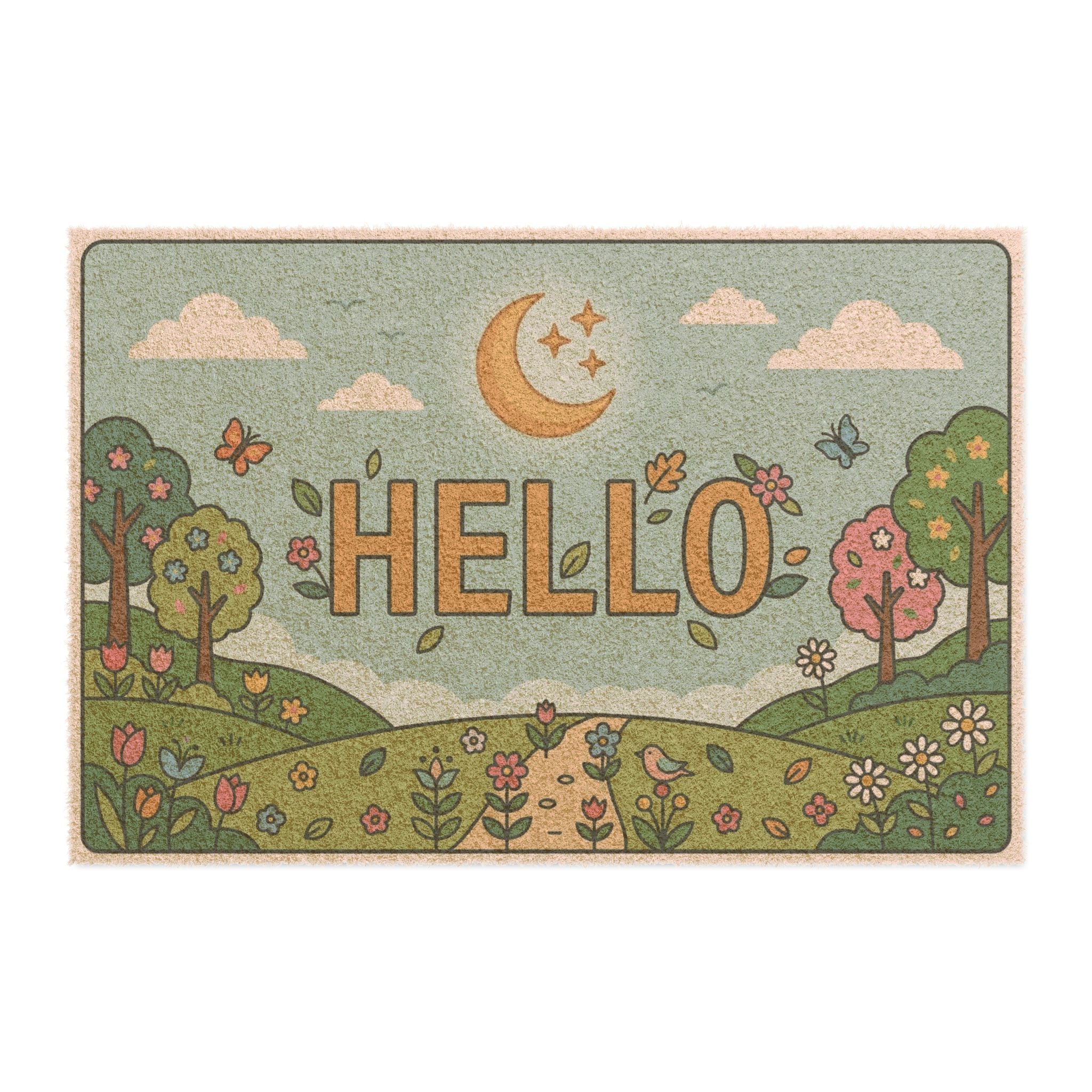 Whimsical Moonlit Spring Welcome Mat
