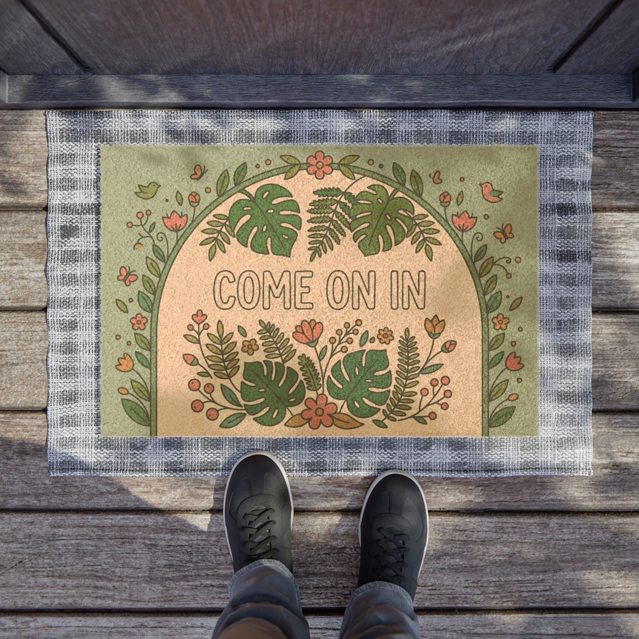 Retro Botanical Come On In Welcome Print