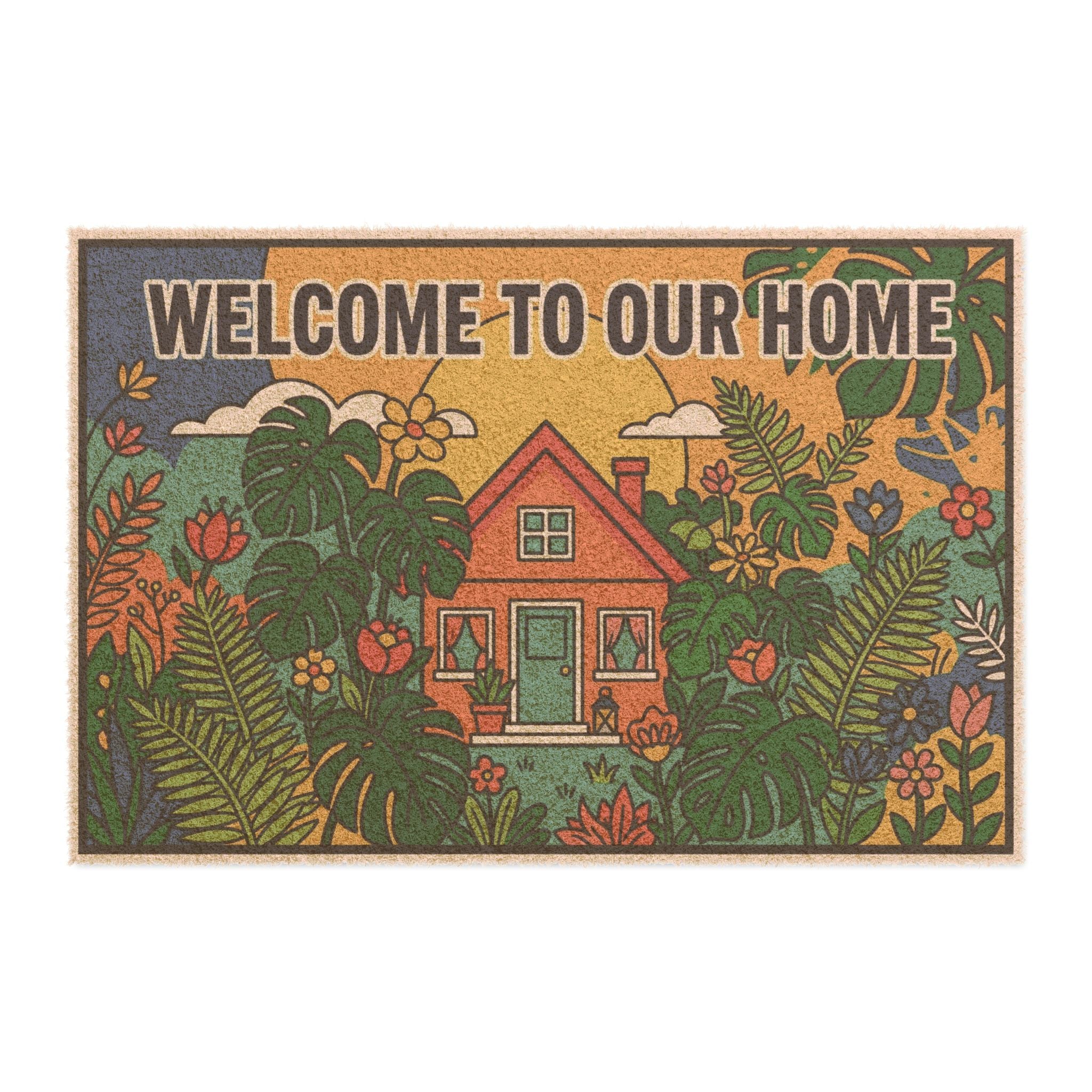 Retro Botanical Pop Art Welcome Home Doormat