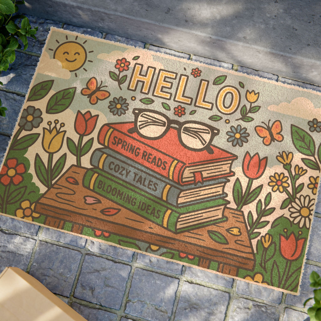 Retro Hello Spring Cozy Bookworm Welcome Sign