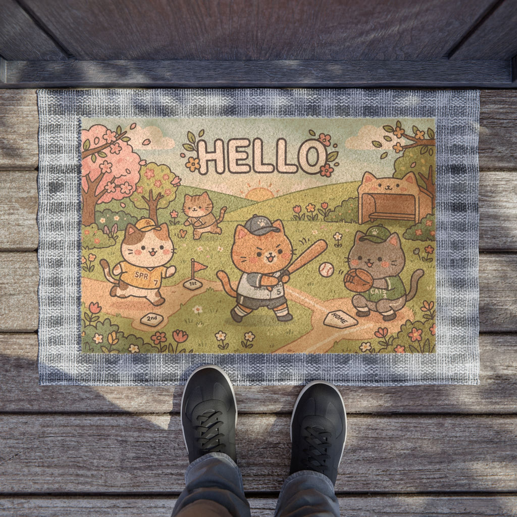 Kawaii Baseball Kittens Spring Welcome Doormat