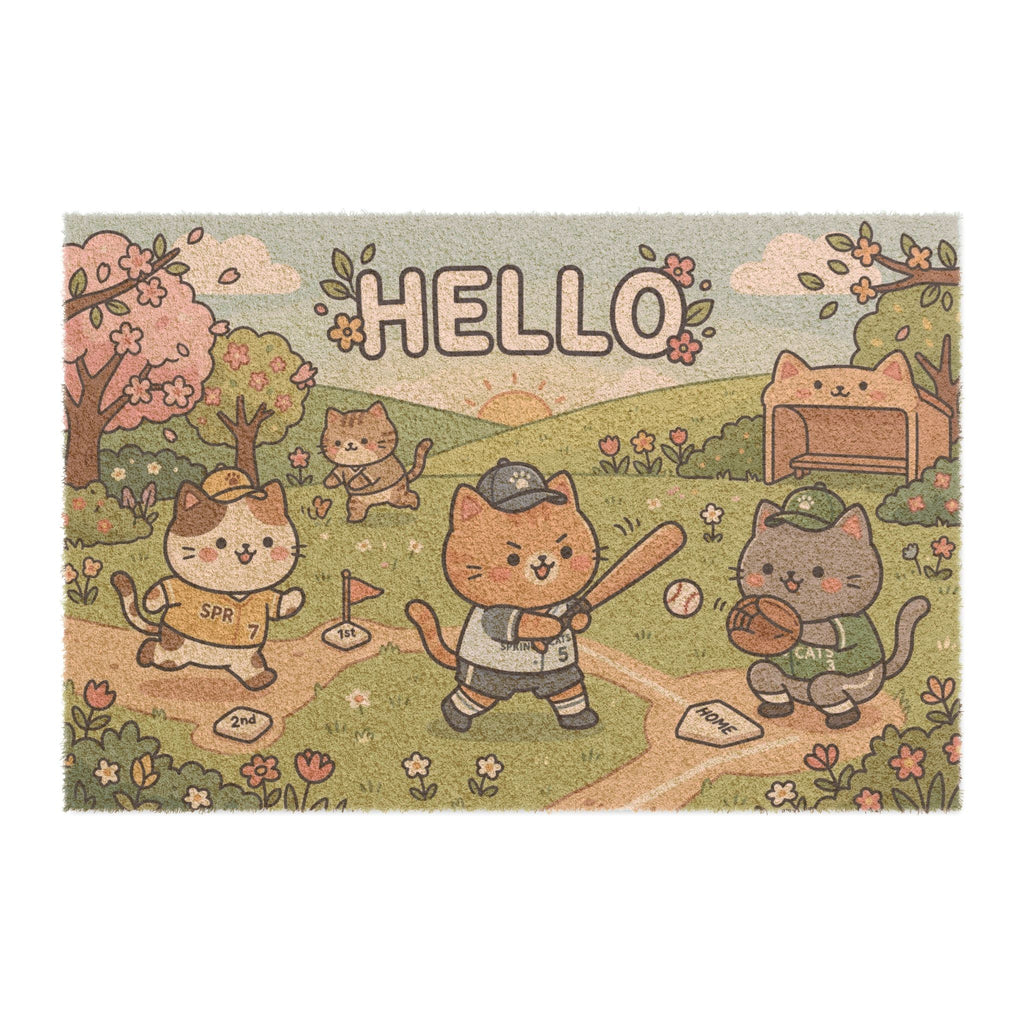 Kawaii Baseball Kittens Spring Welcome Doormat