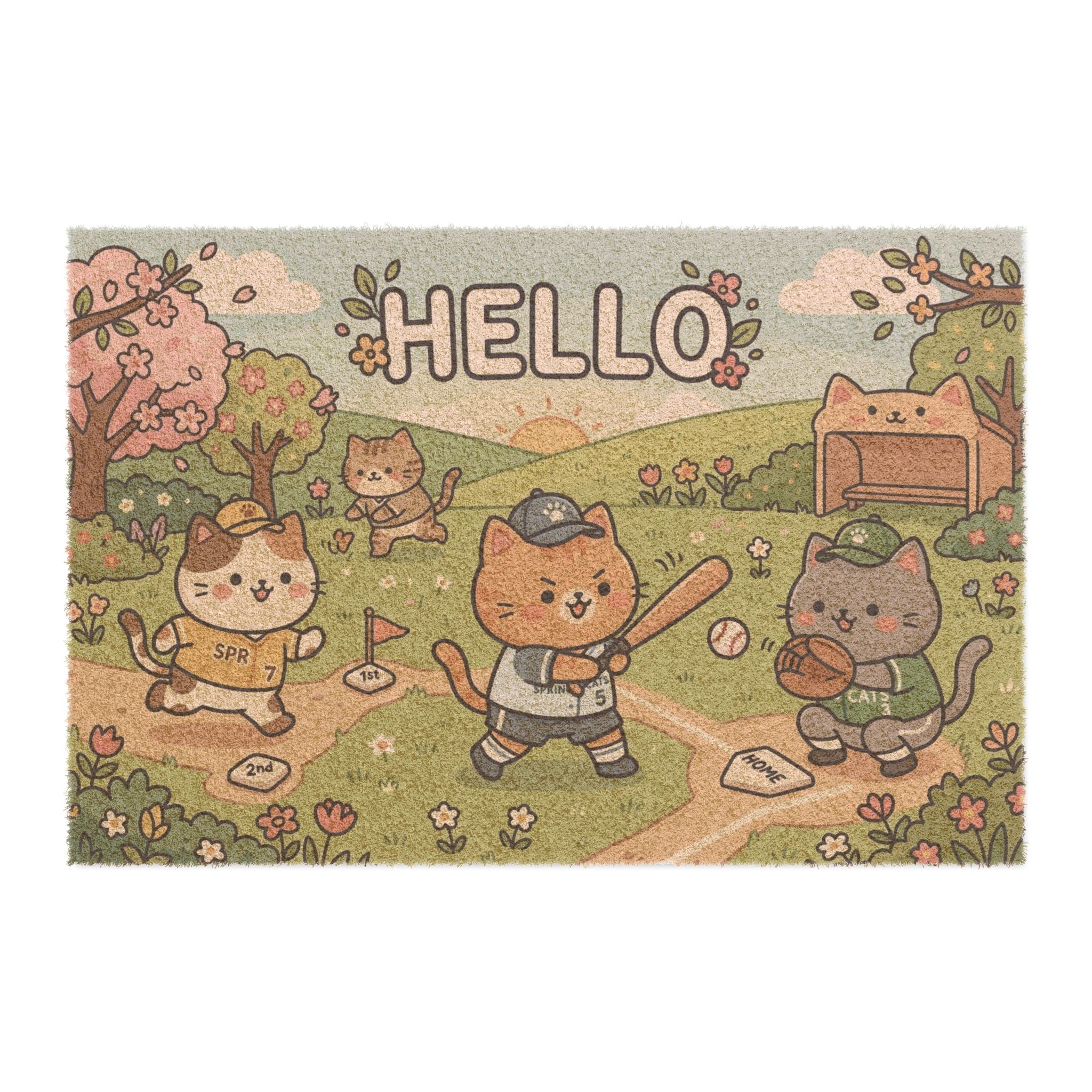Kawaii Baseball Kittens Spring Welcome Doormat