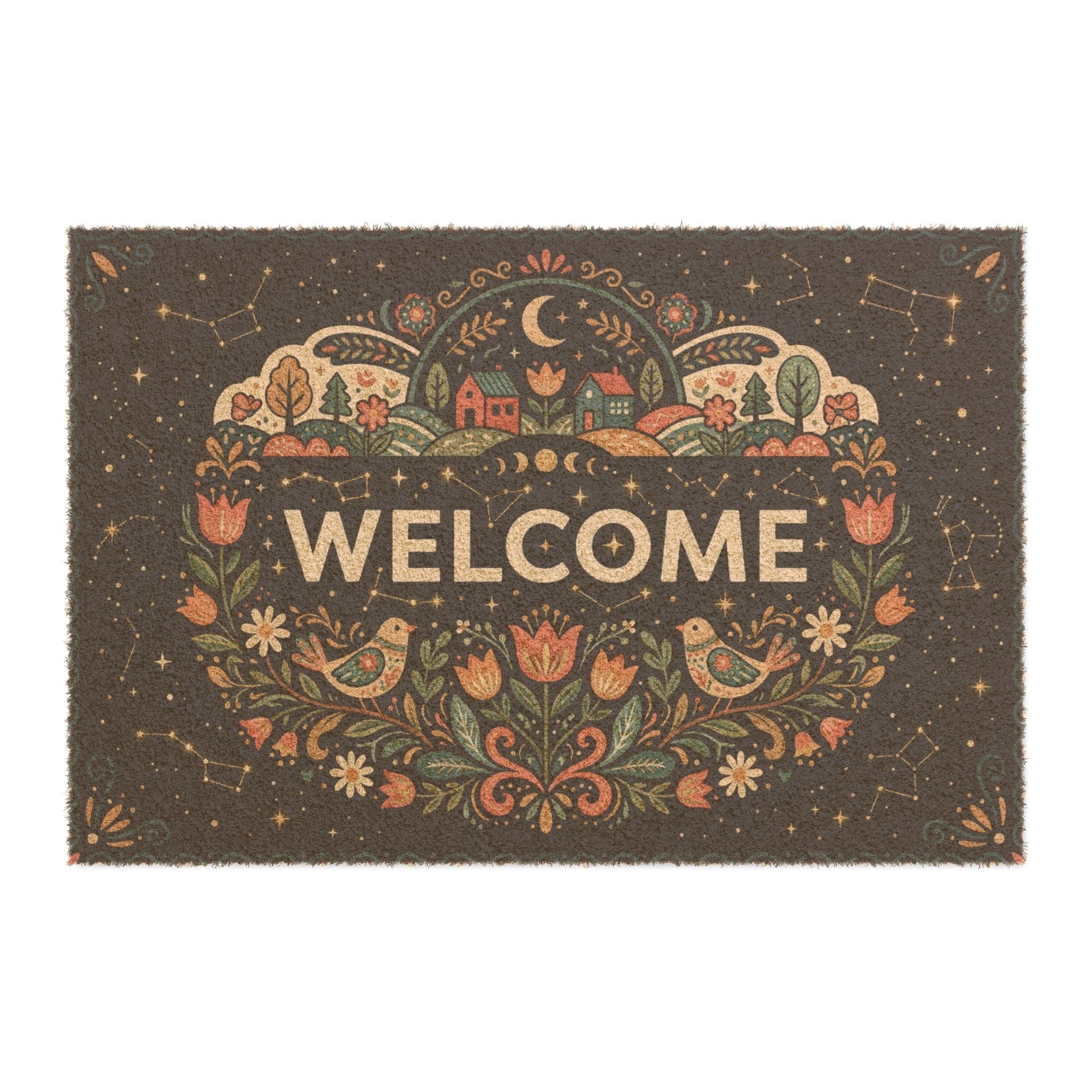 Celestial Folk Art Spring Welcome Mat