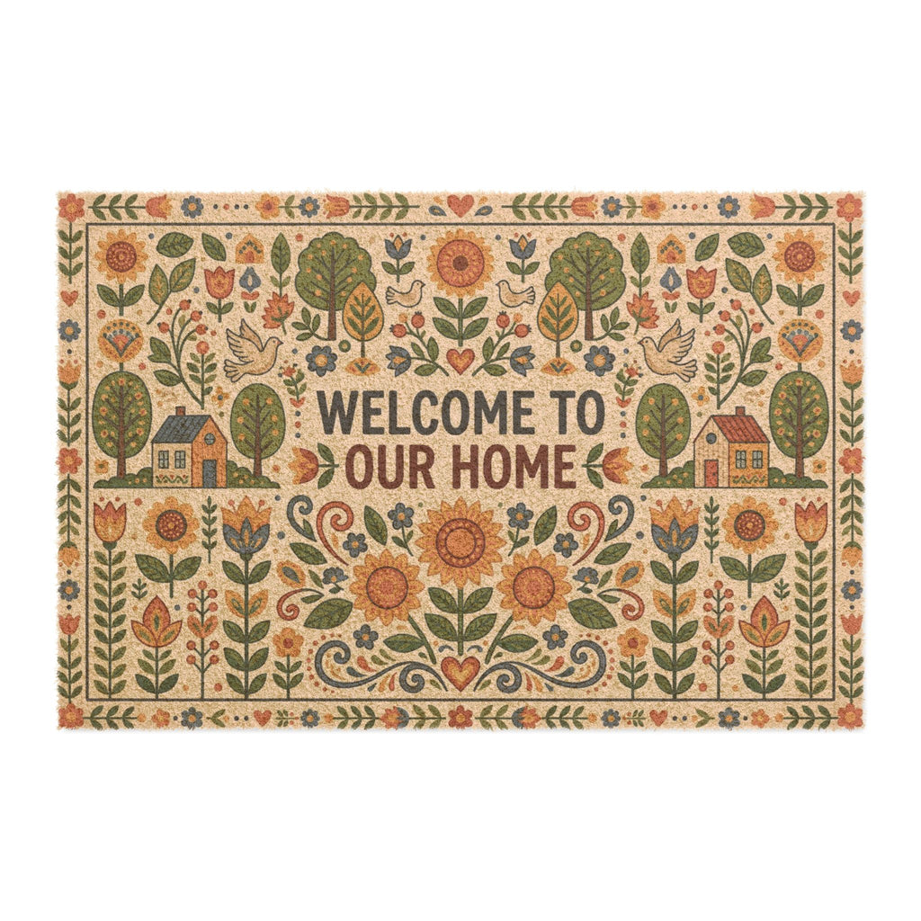 Nordic Sunflower Folk Art Welcome Doormat