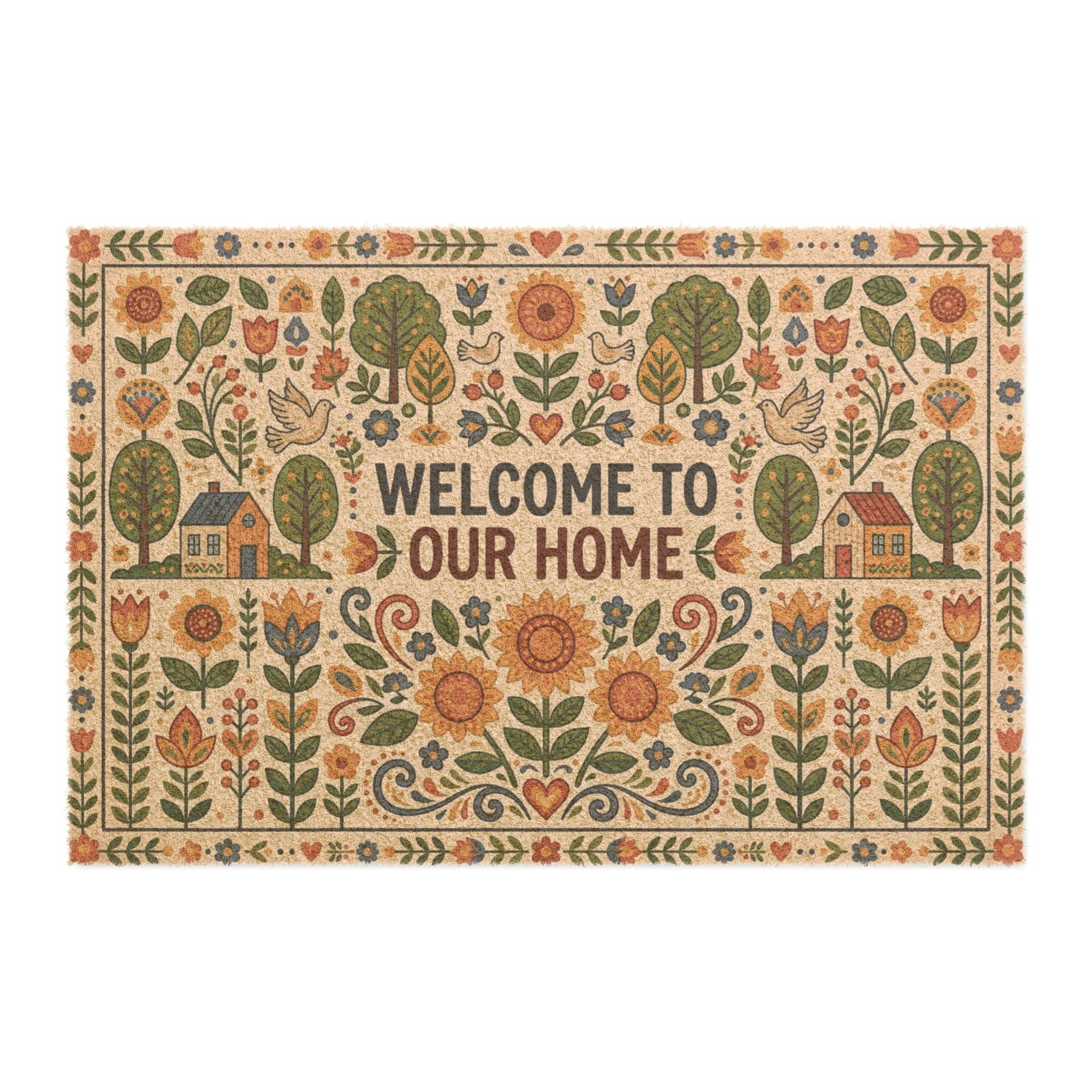 Nordic Sunflower Folk Art Welcome Doormat