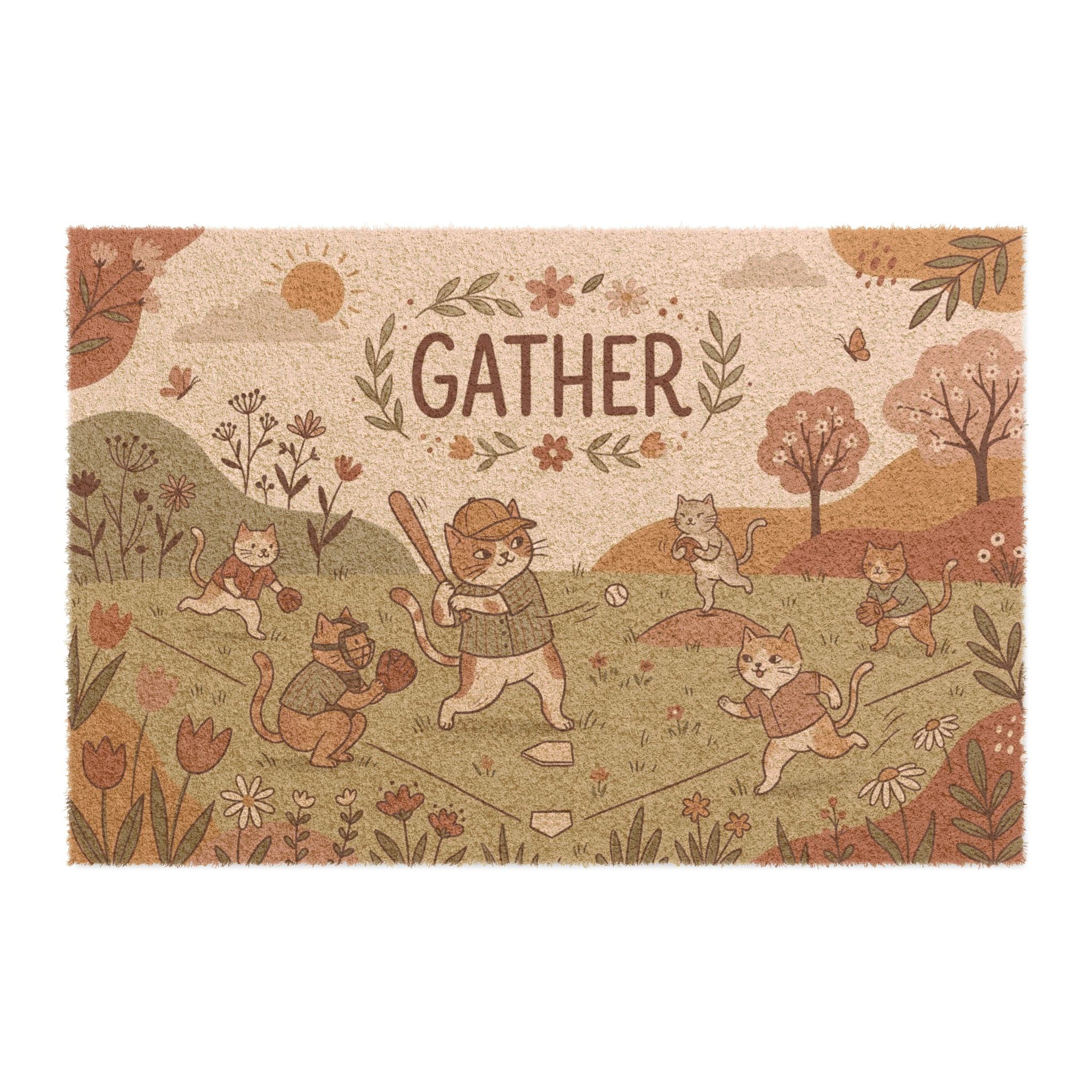 Boho Spring Baseball Kitties Gather Art
