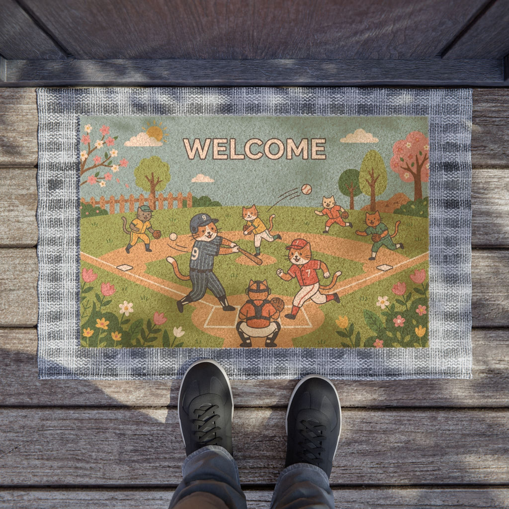 Play Ball! Springtime Cats Welcome Mat