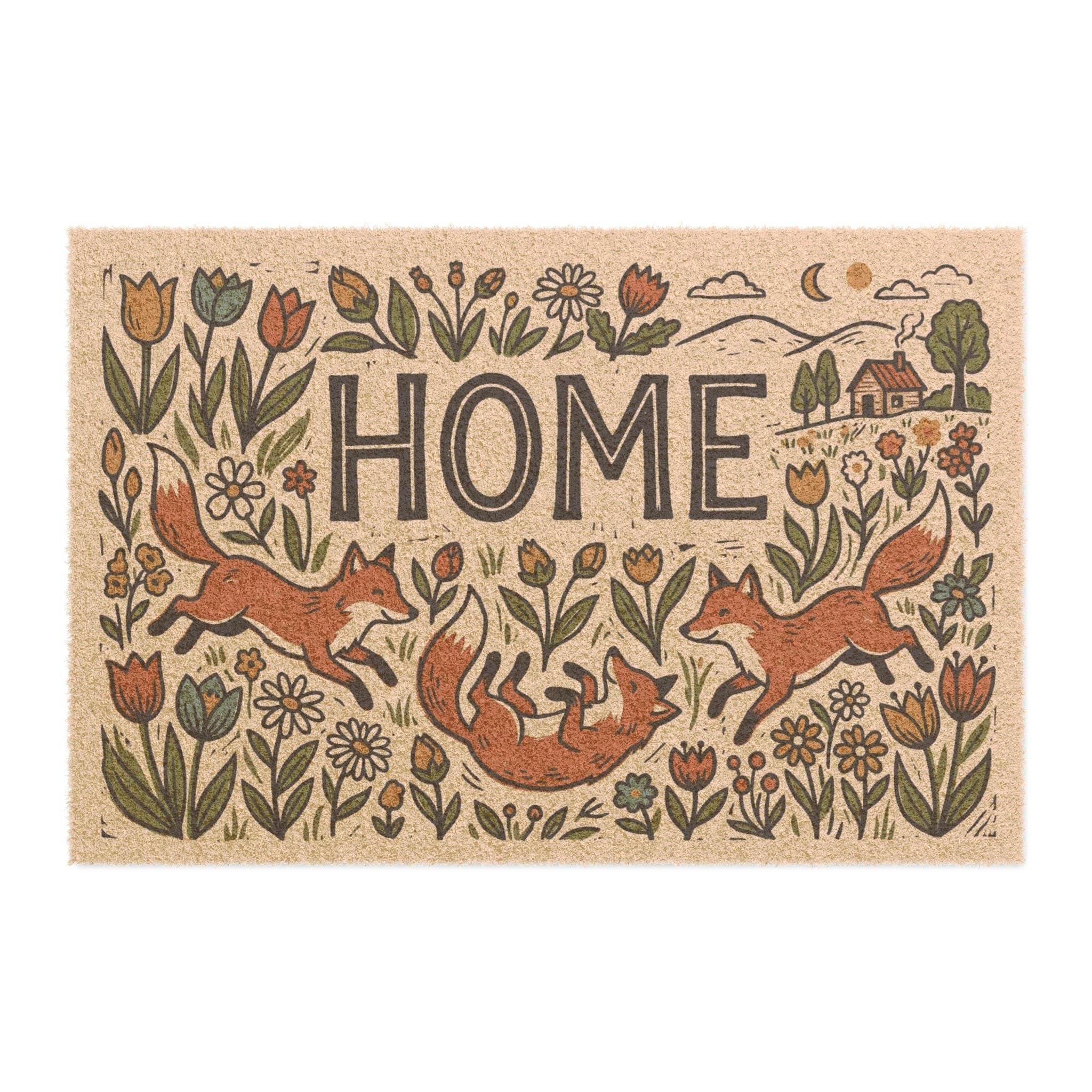 Cozy Linocut Spring Foxes Home Welcome Art