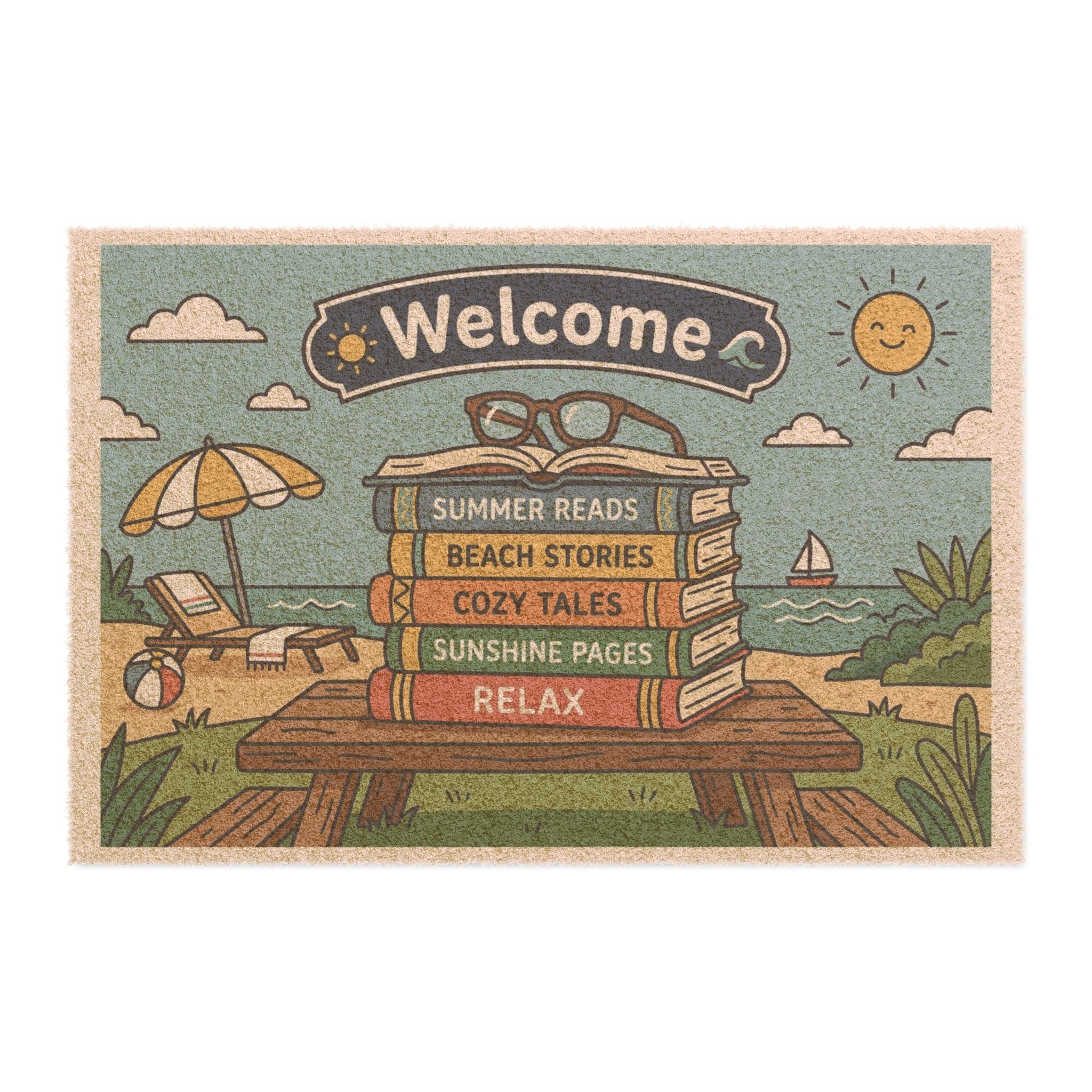 Sunny Bookworm Beach Welcome Doormat