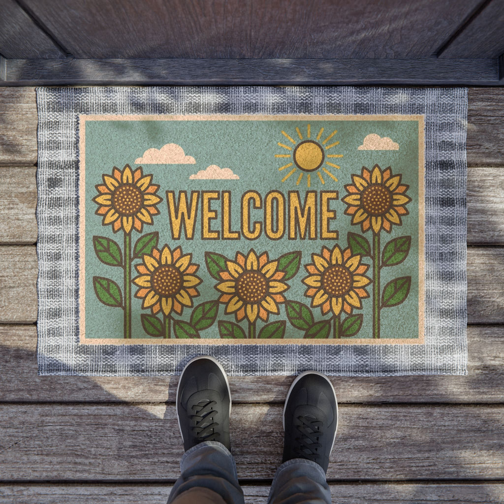 Sunny Retro Sunflower Pop Art Welcome Doormat