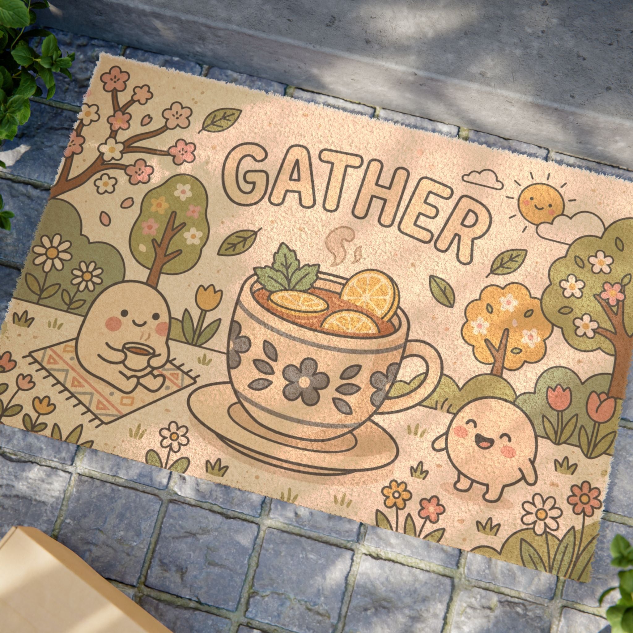 Cozy Spring Gather Tea Party Welcome Mat