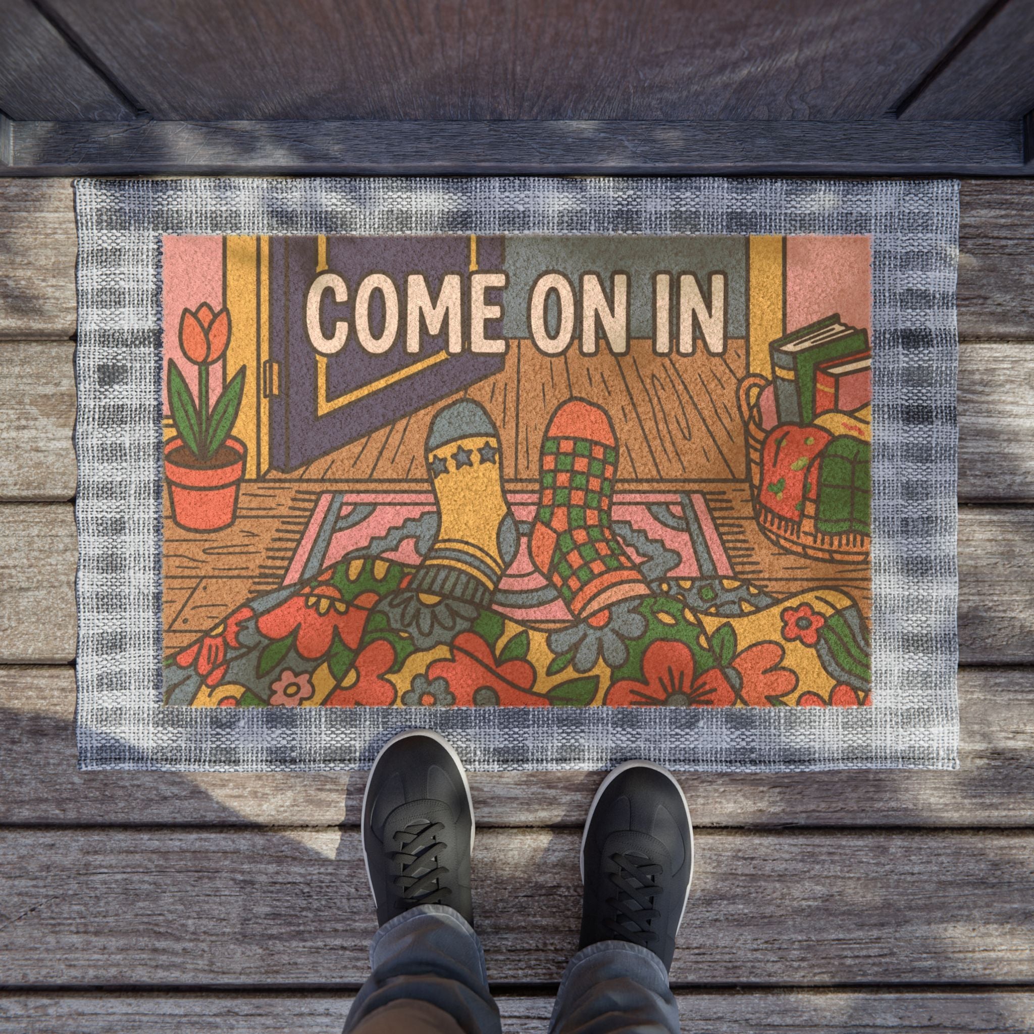 Retro Cozy Socks Spring Welcome Doormat
