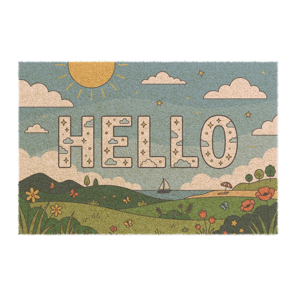 Whimsical Hello Summer Skies Welcome Doormat