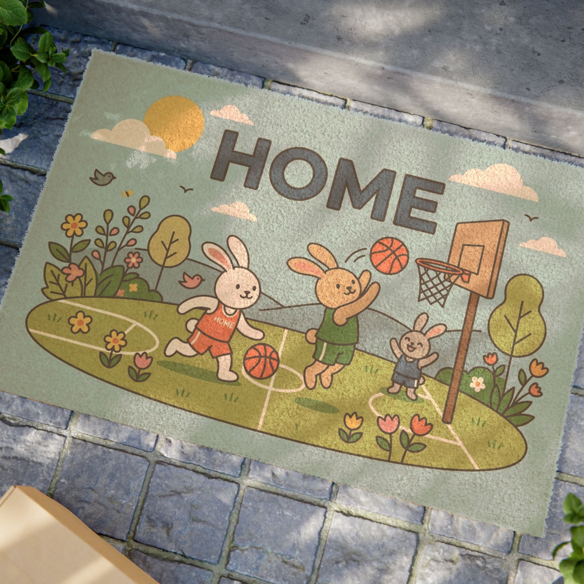 Hoppy Hoops Basketball Bunnies Doormat