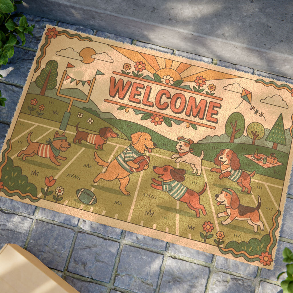 Retro Groovy Pup Bowl Welcome Doormat