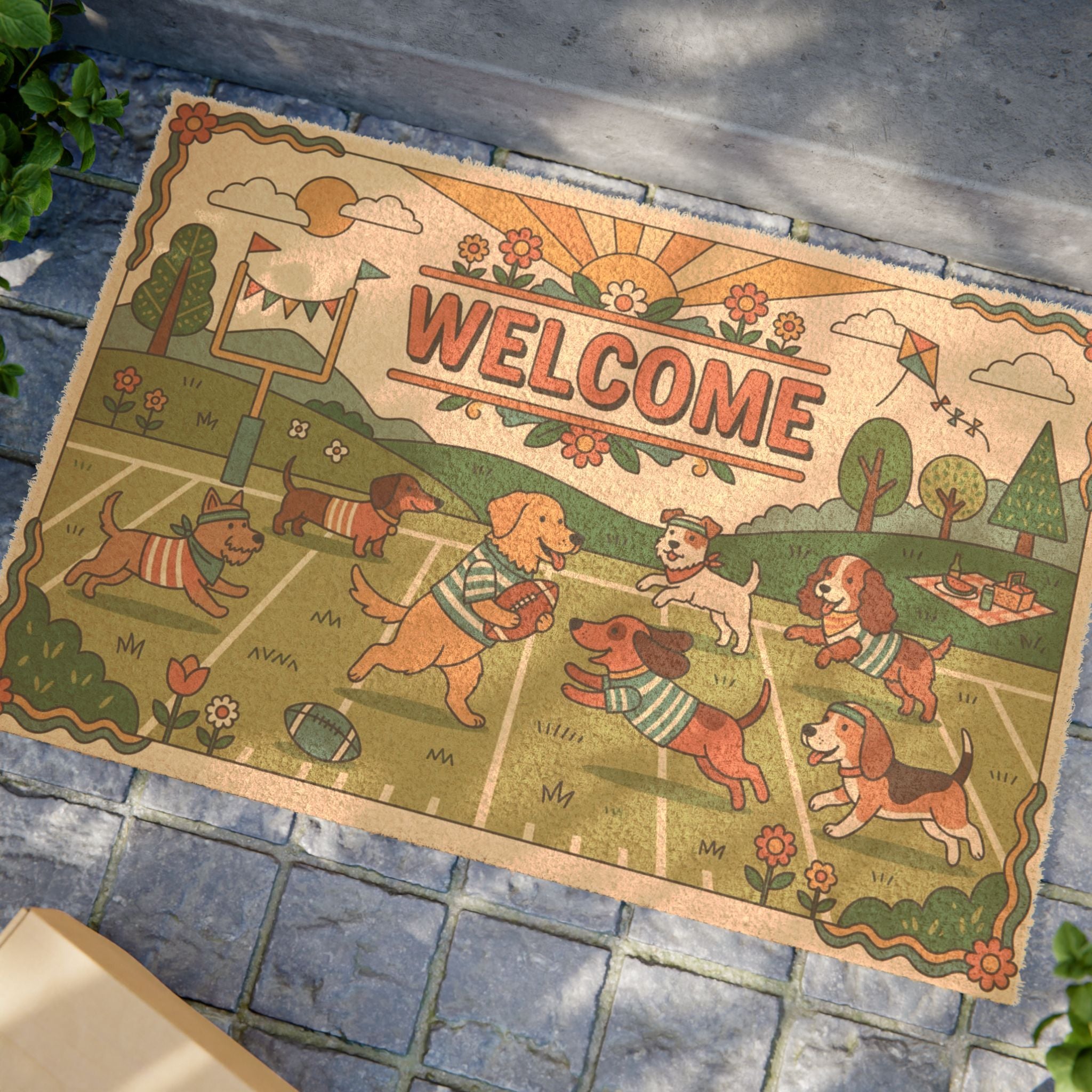Retro Groovy Pup Bowl Welcome Doormat