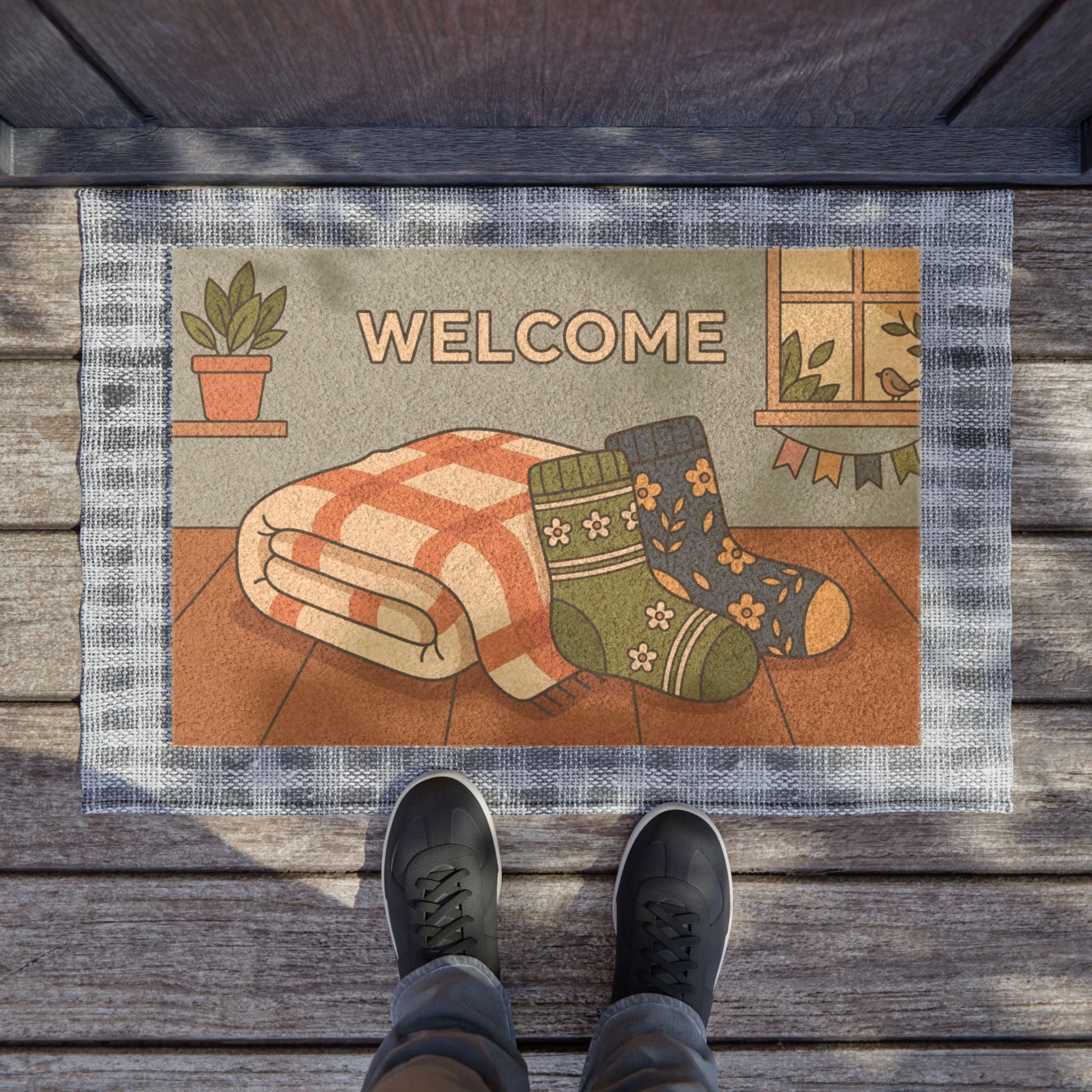 Cozy Spring Socks Welcome Mat