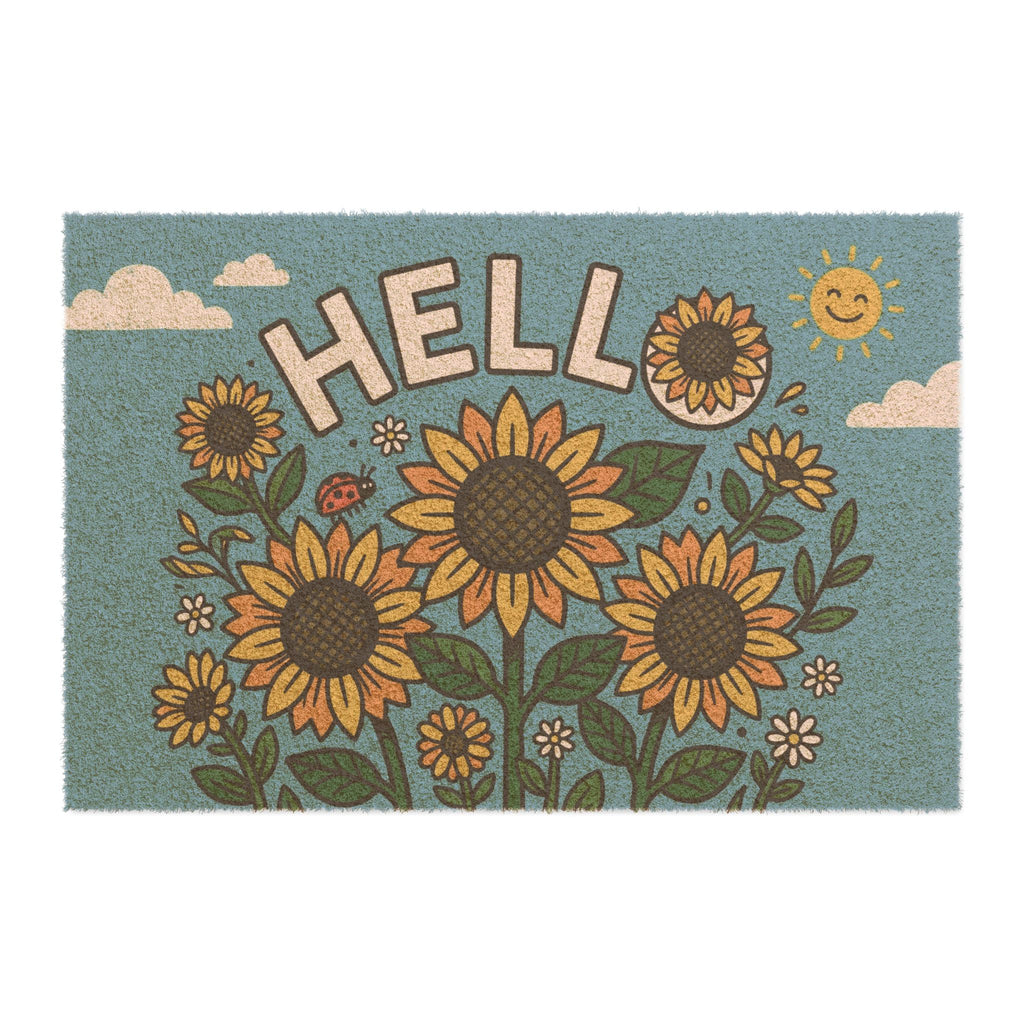 Sunny Pop Art Sunflower Hello Welcome Doormat