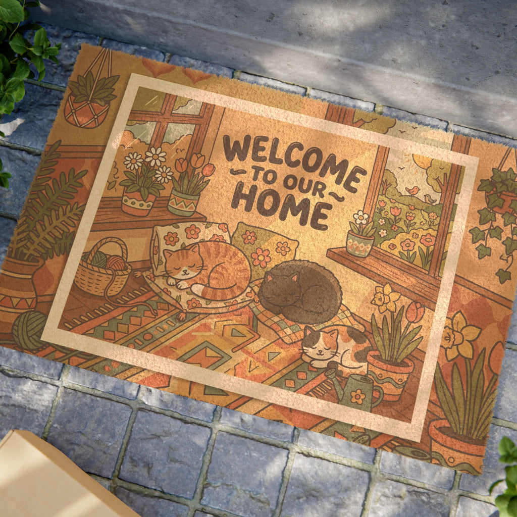 Retro Cozy Sun-Kissed Kitties Welcome Sign