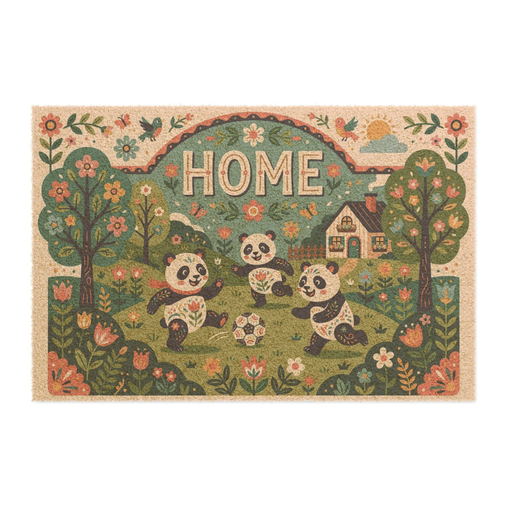 Joyful Folk Art Pandas Soccer Home Doormat