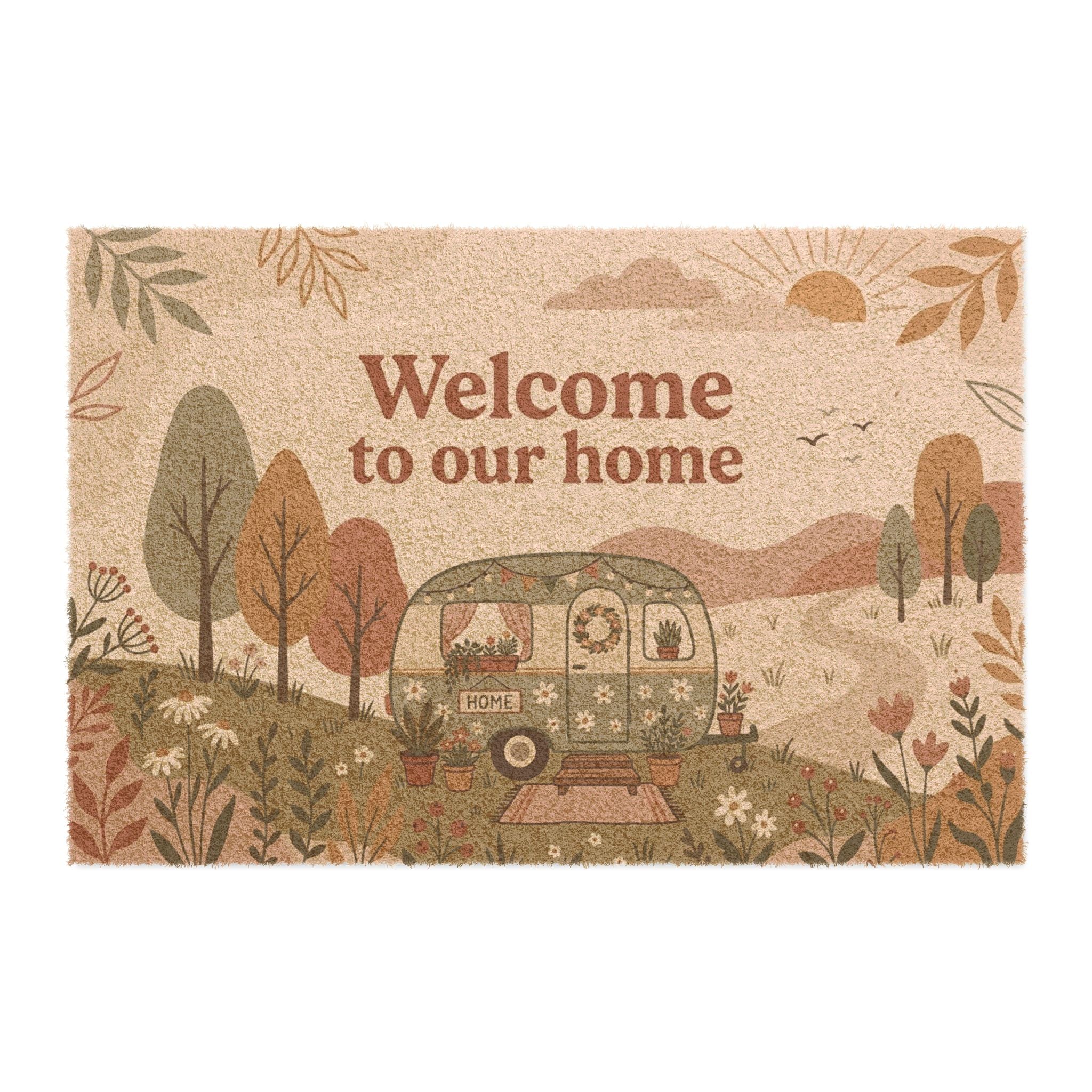 Retro Botanical Camper Welcome Doormat