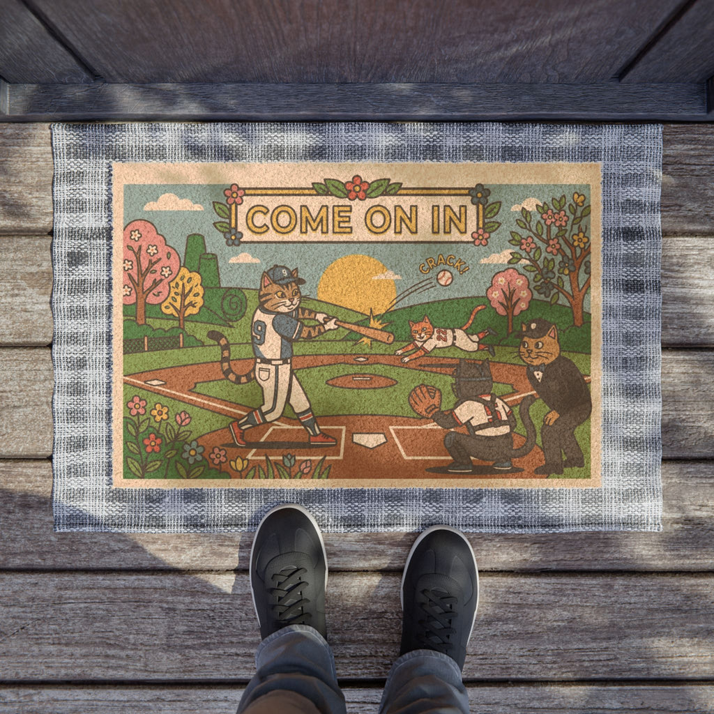 Pop Art Baseball Kitties Welcome Doormat