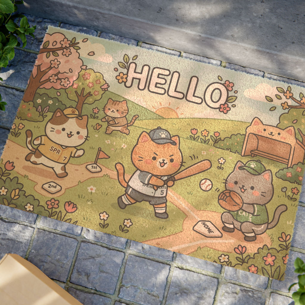 Kawaii Baseball Kittens Spring Welcome Doormat