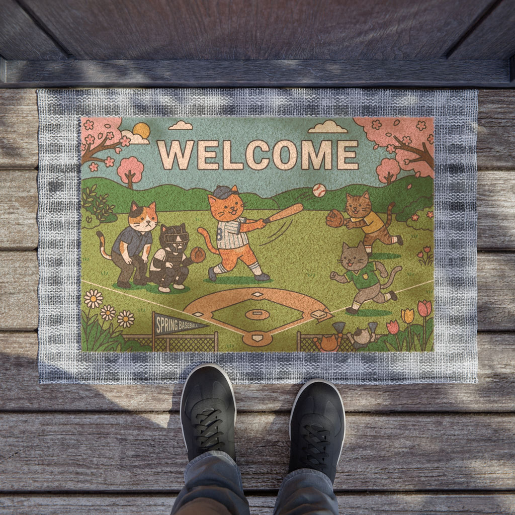 Playful Cats Spring Baseball Welcome Doormat