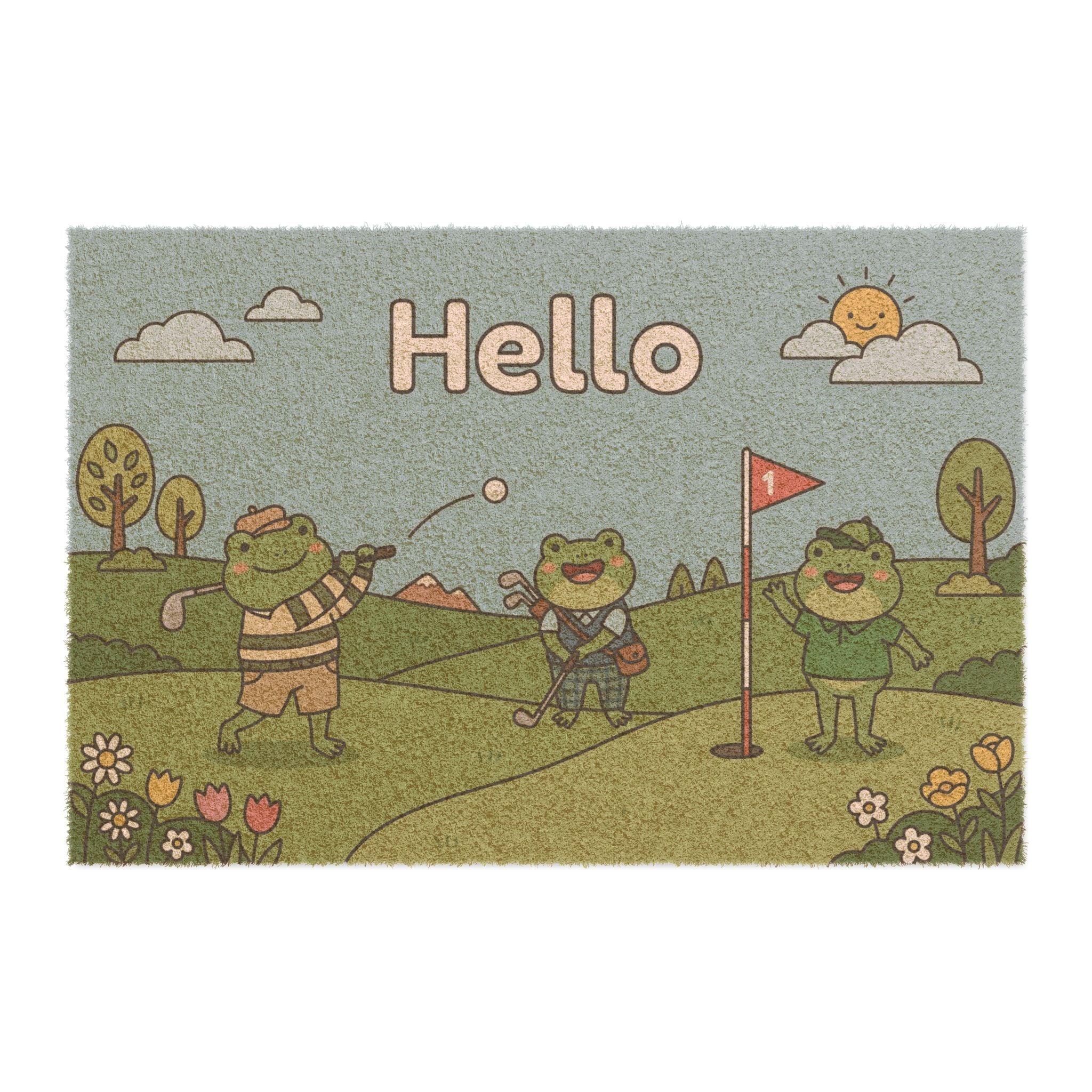 Hoppy Golfers Hello Spring Doormat