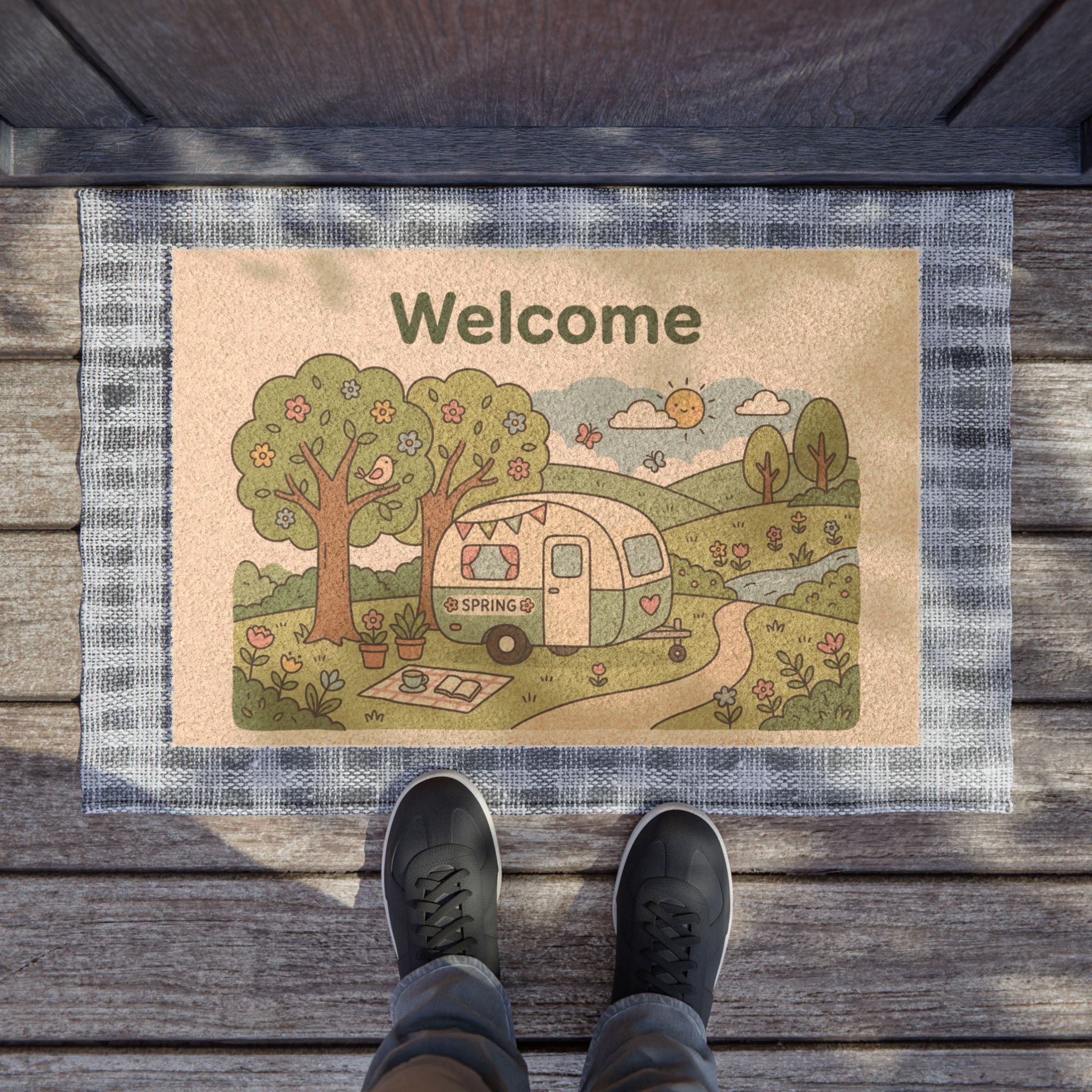 Kawaii Retro Camper Spring Welcome Doormat