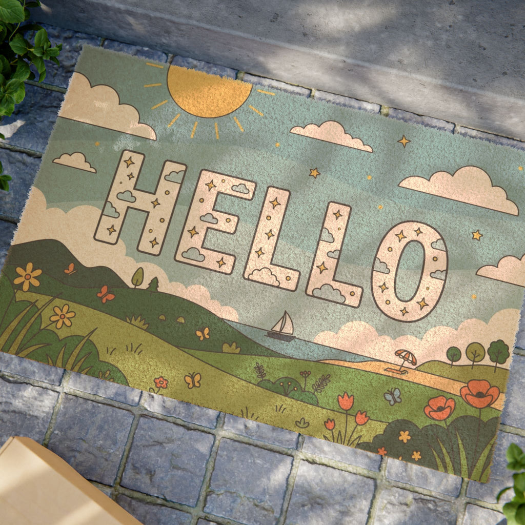 Whimsical Hello Summer Skies Welcome Doormat