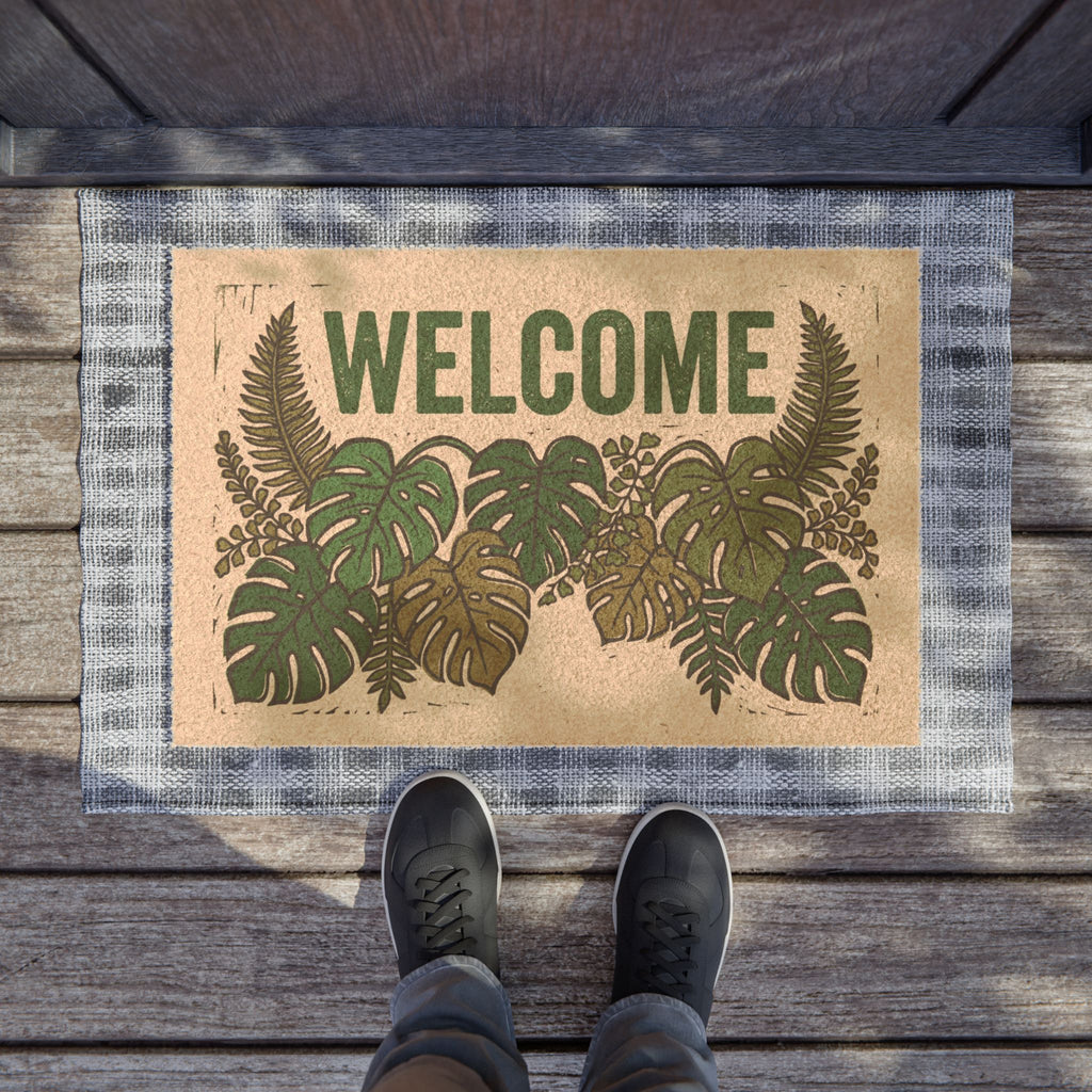 Lush Linocut Botanical Welcome Mat