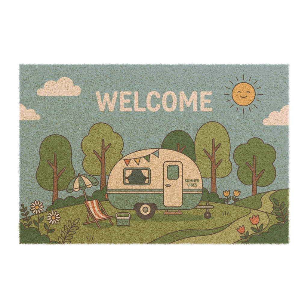 Sunny Retro Camper Summer Welcome Doormat