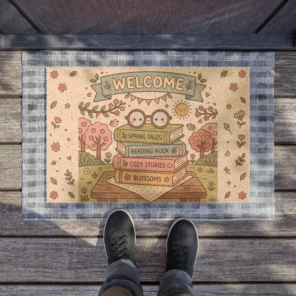 Kawaii Spring Bookworm Welcome Doormat