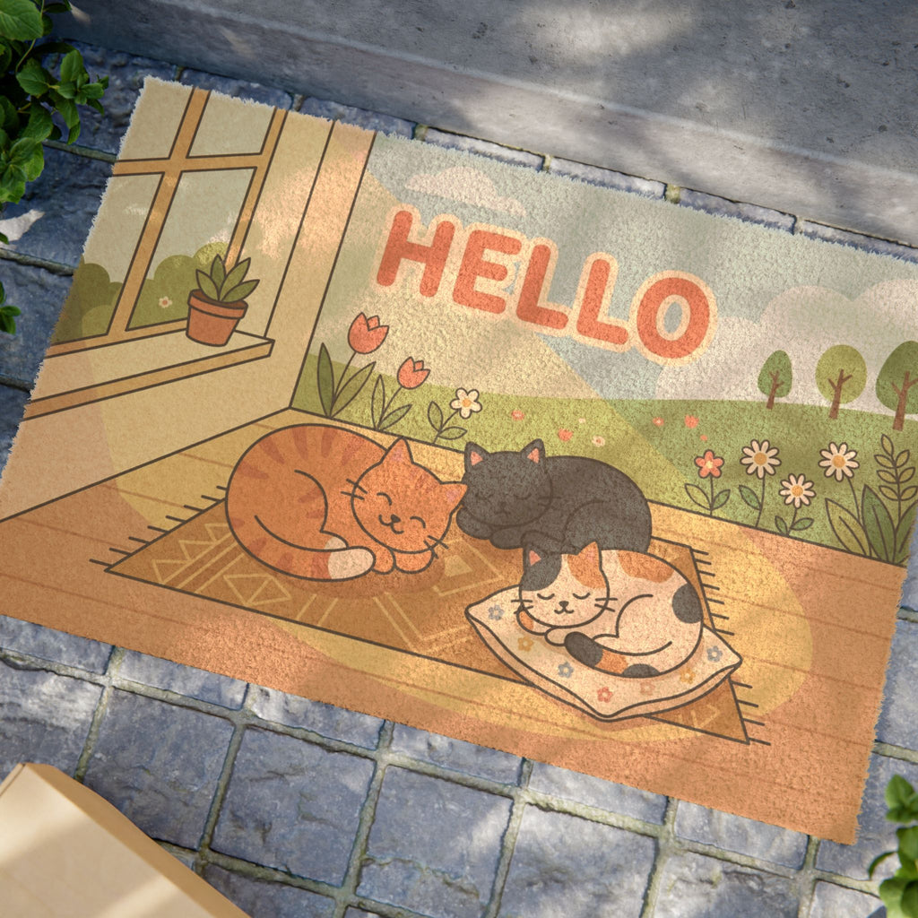 Cozy Sunlit Kittens Hello Spring Doormat