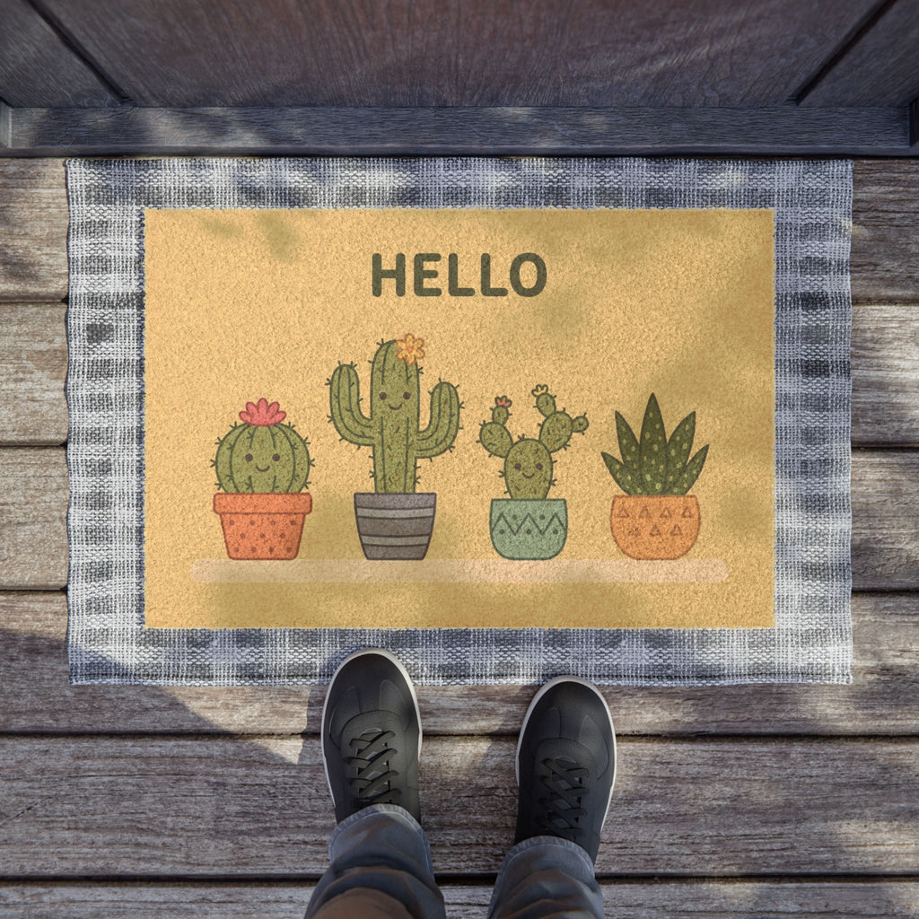 Sweet Smiling Cacti Hello Welcome Mat
