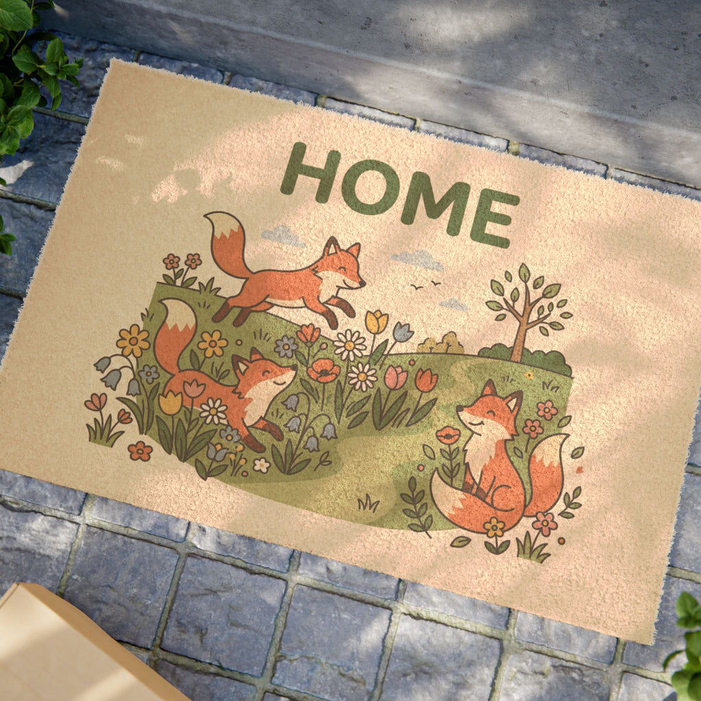 Playful Foxes Spring Home Doormat