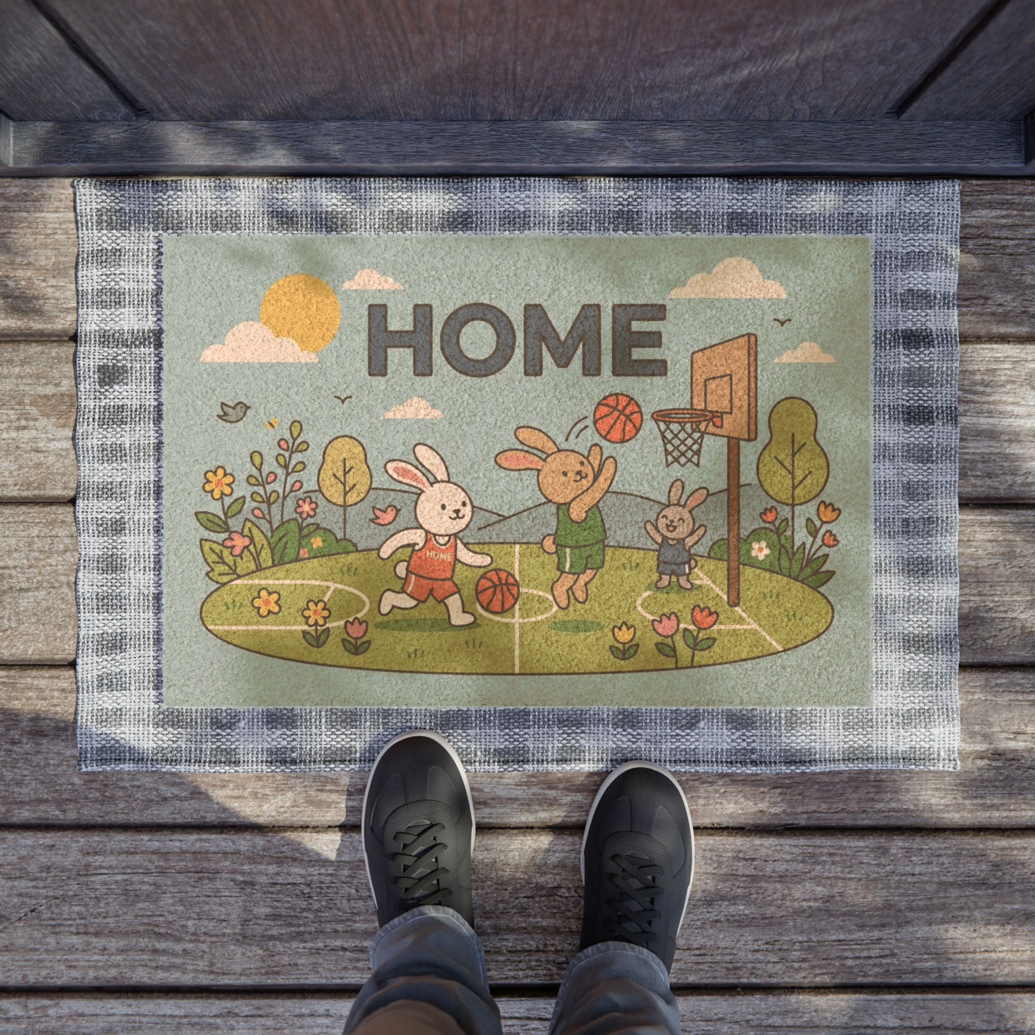 Hoppy Hoops Basketball Bunnies Doormat
